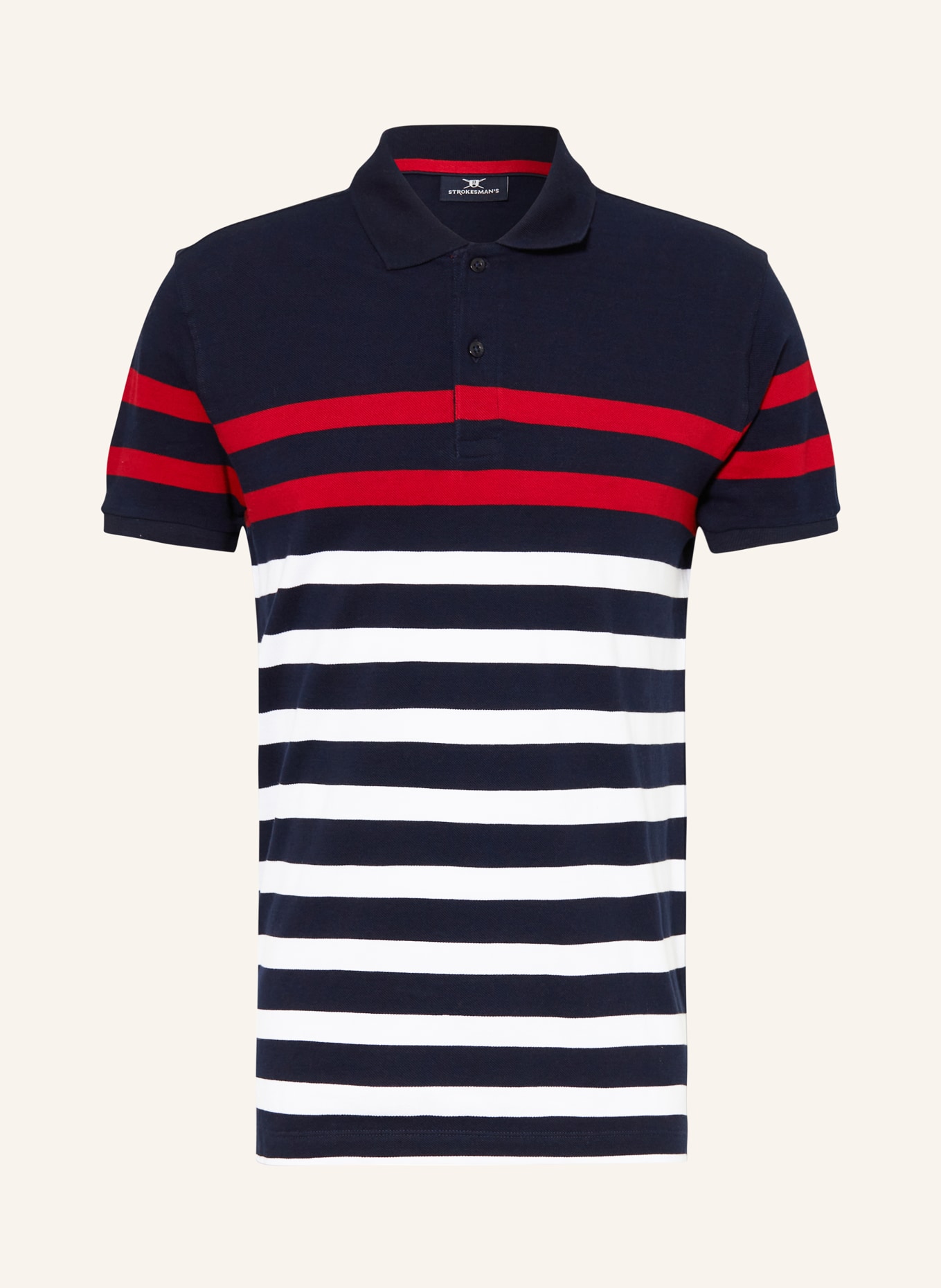 STROKESMAN'S Piqué-Poloshirt, Farbe: DUNKELBLAU/ WEISS/ ROT (Bild 1)