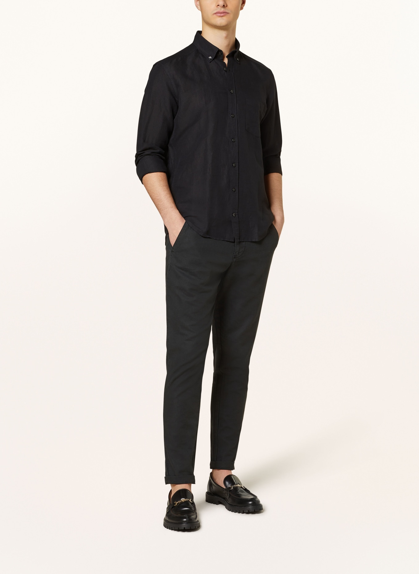 STROKESMAN'S Shirt regular fit with linen, Color: BLACK (Image 2)