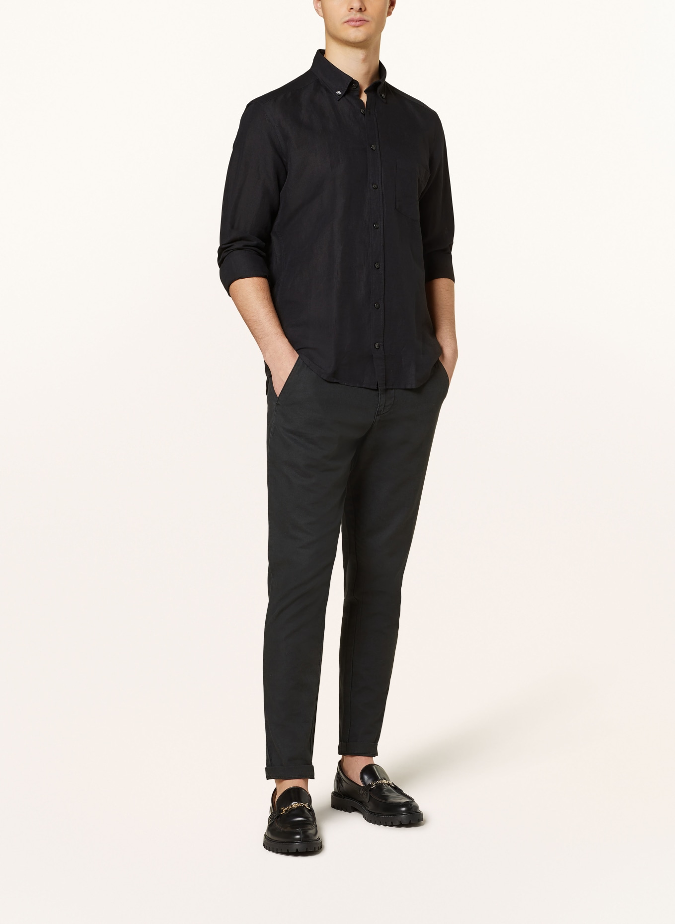 STROKESMAN'S from shirt regular fit with linen: BLACK