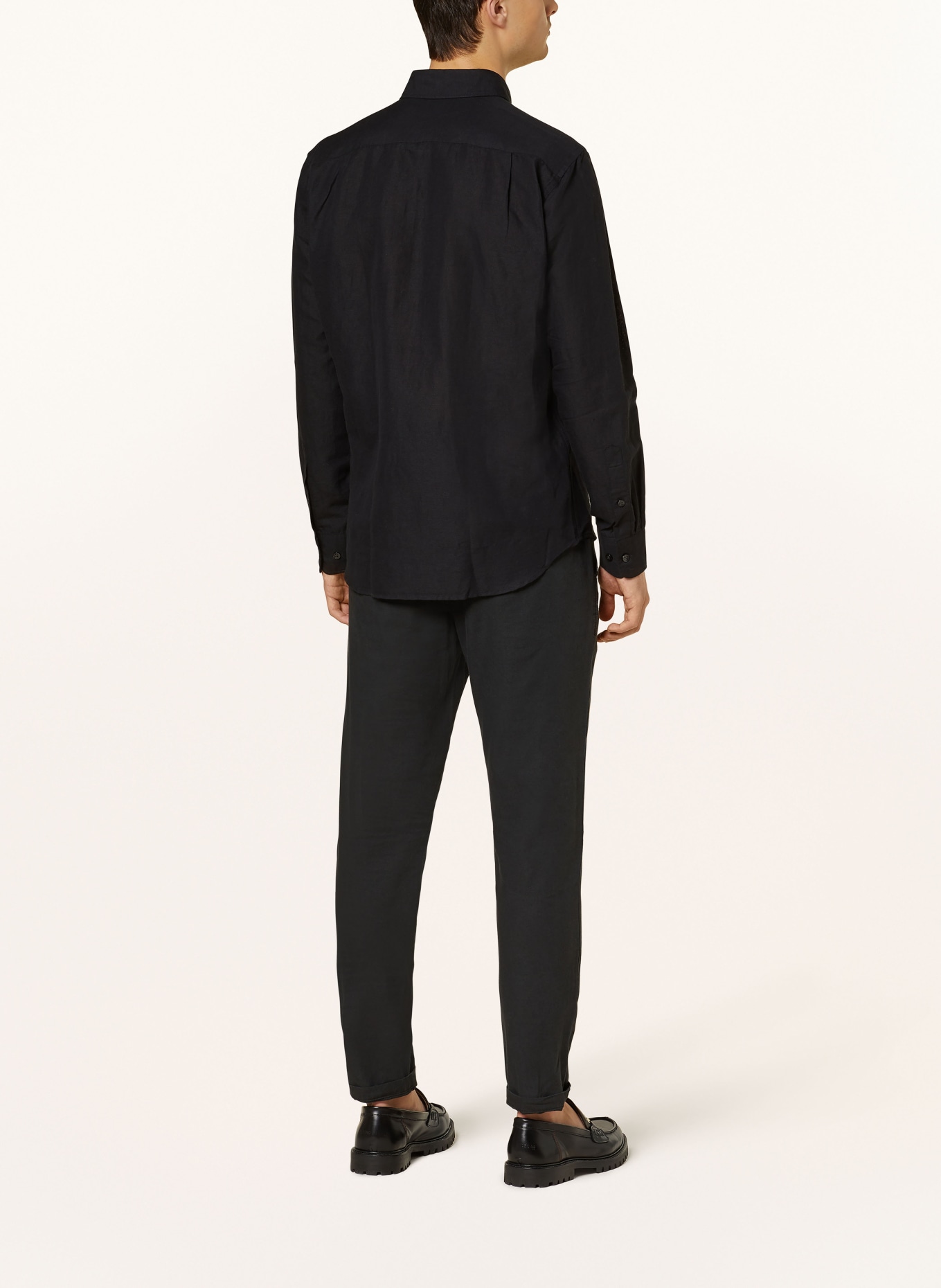 STROKESMAN'S Shirt regular fit with linen, Color: BLACK (Image 3)