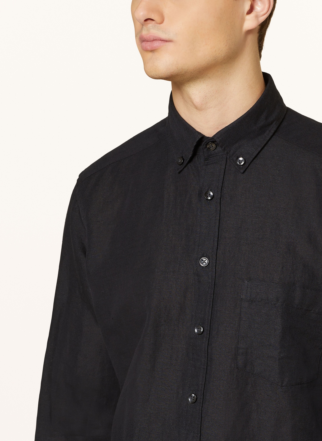 STROKESMAN'S Shirt regular fit with linen, Color: BLACK (Image 4)