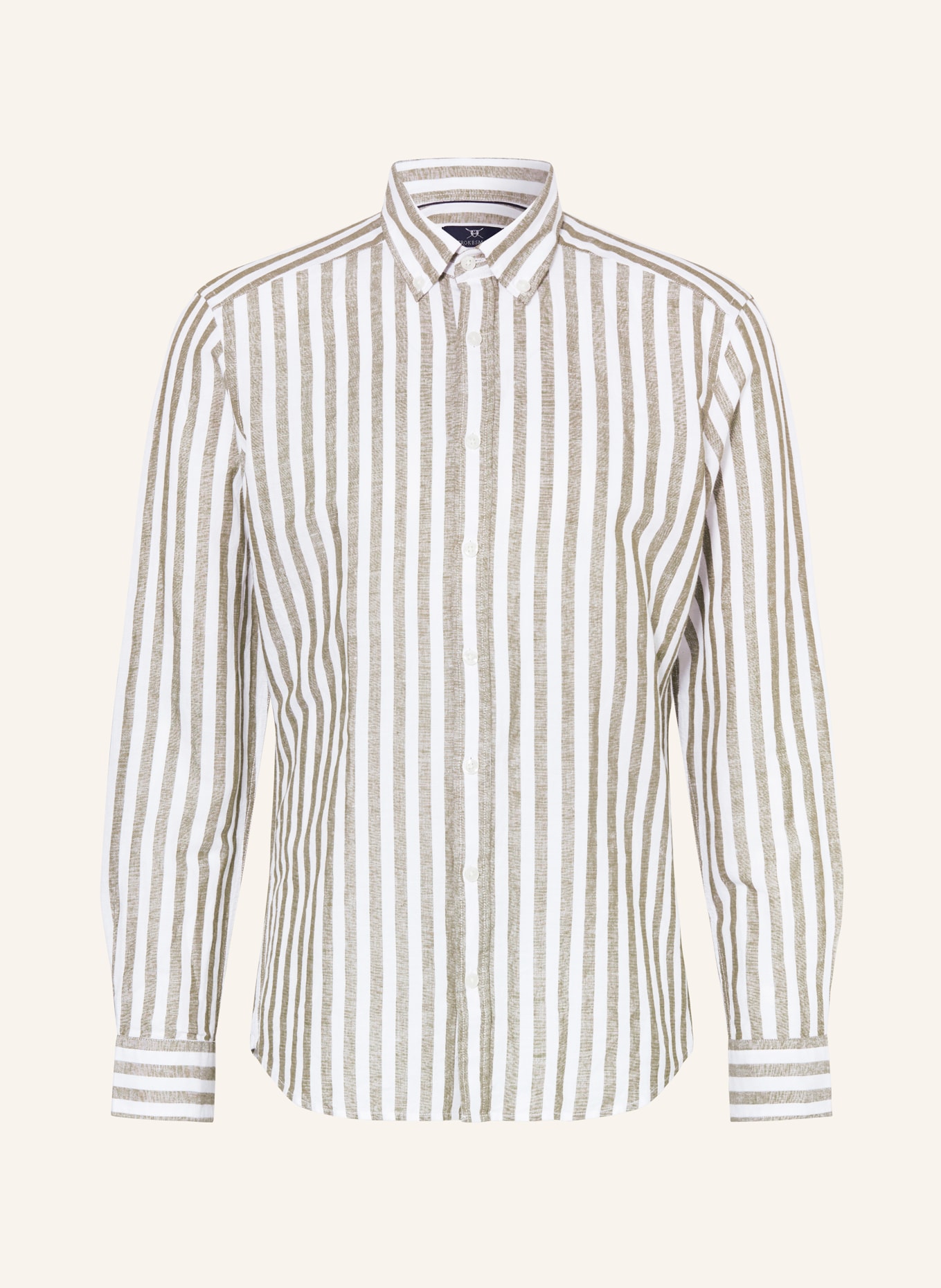 STROKESMAN'S Košile Regular Fit s příměsí lnu, Barva: OLIVOVÁ/ BÍLÁ (Obrázek 1)