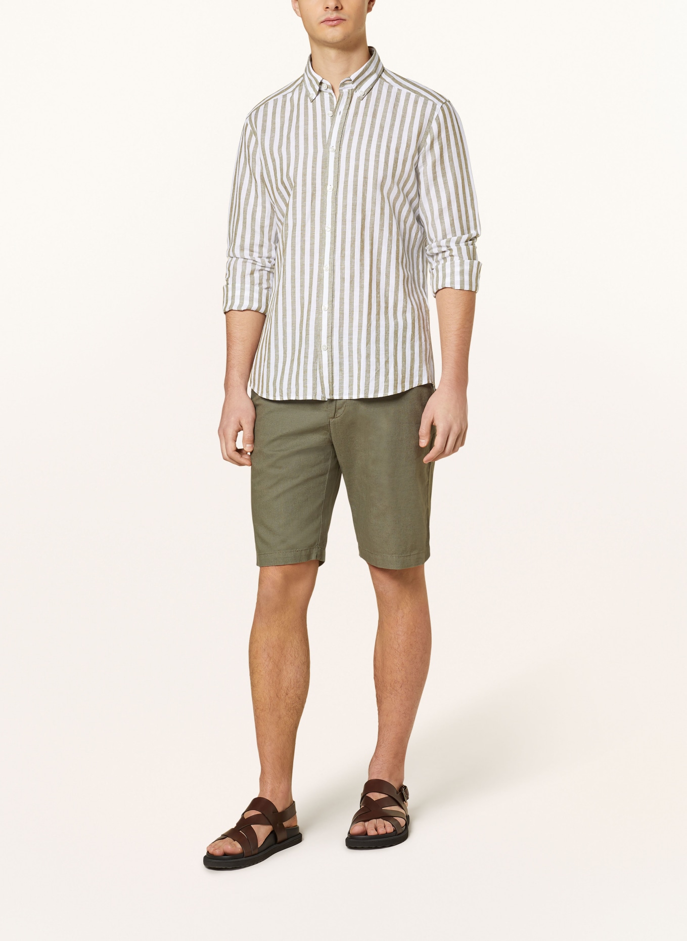 STROKESMAN'S Shirt regular fit with linen, Color: OLIVE/ WHITE (Image 2)