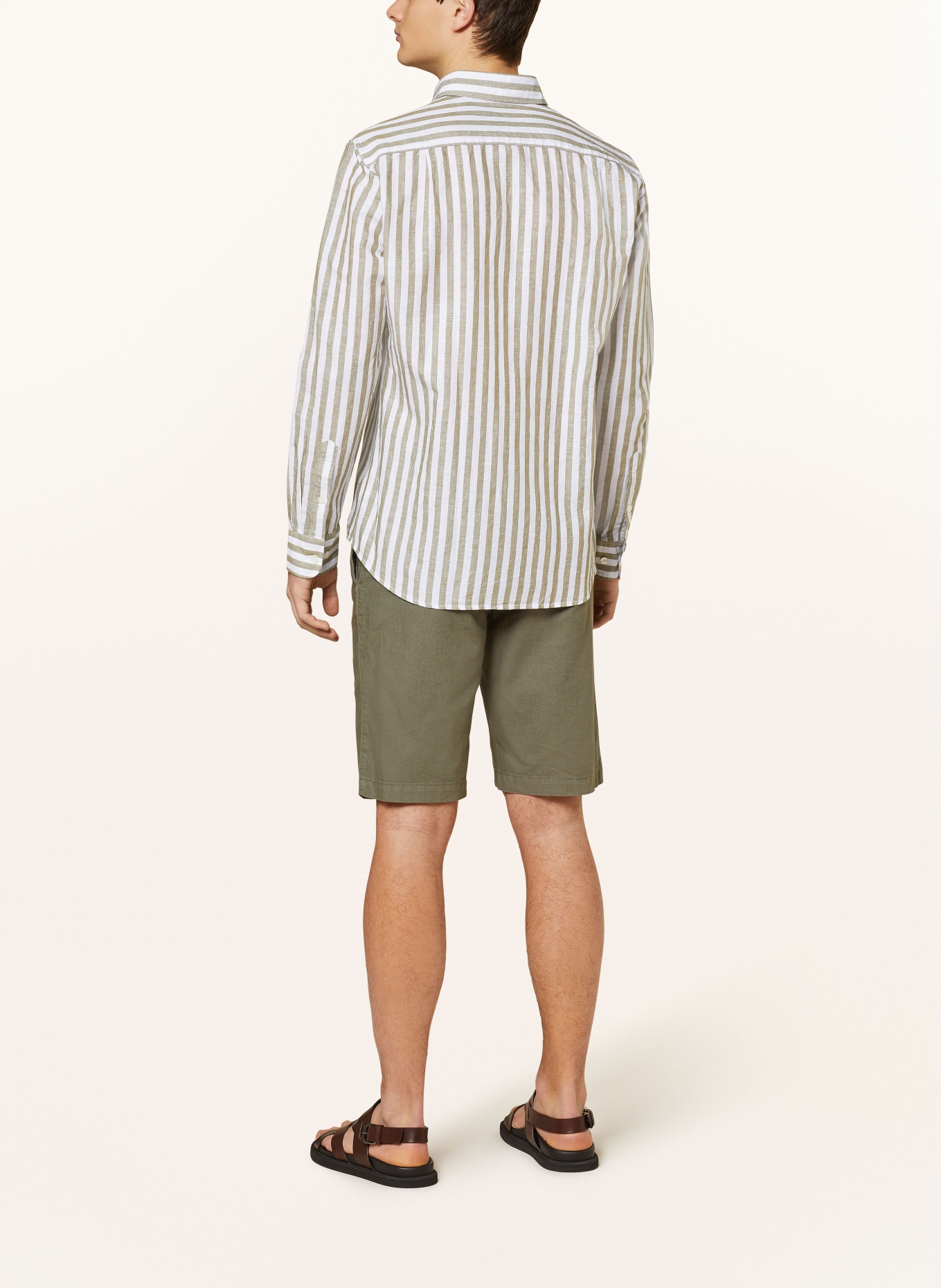 STROKESMAN'S Shirt regular fit with linen, Color: OLIVE/ WHITE (Image 3)