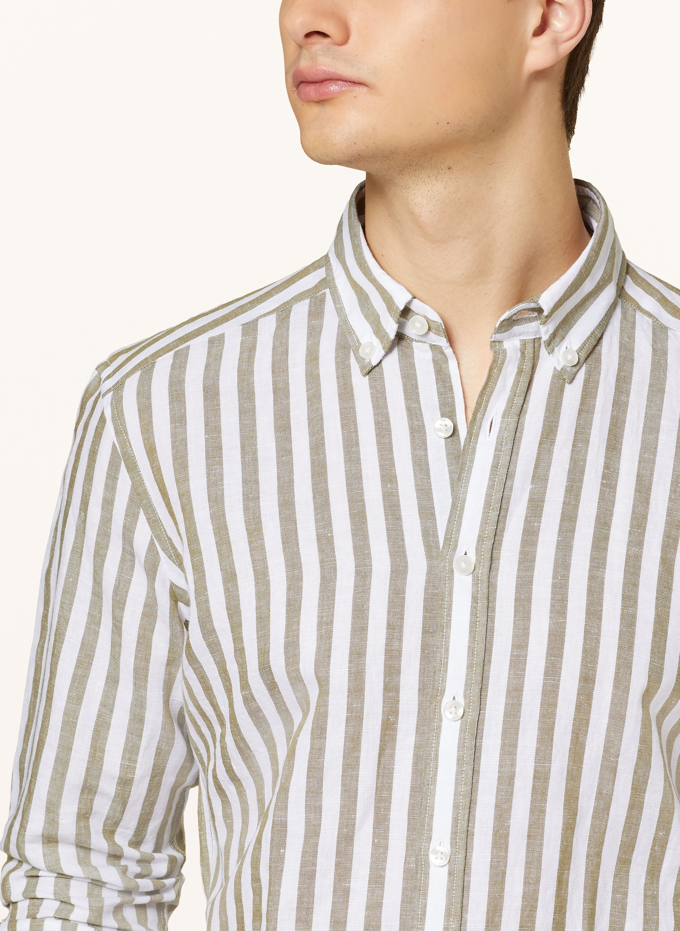 STROKESMAN'S Hemd Regular Fit mit Leinen, Farbe: OLIV/ WEISS (Bild 4)