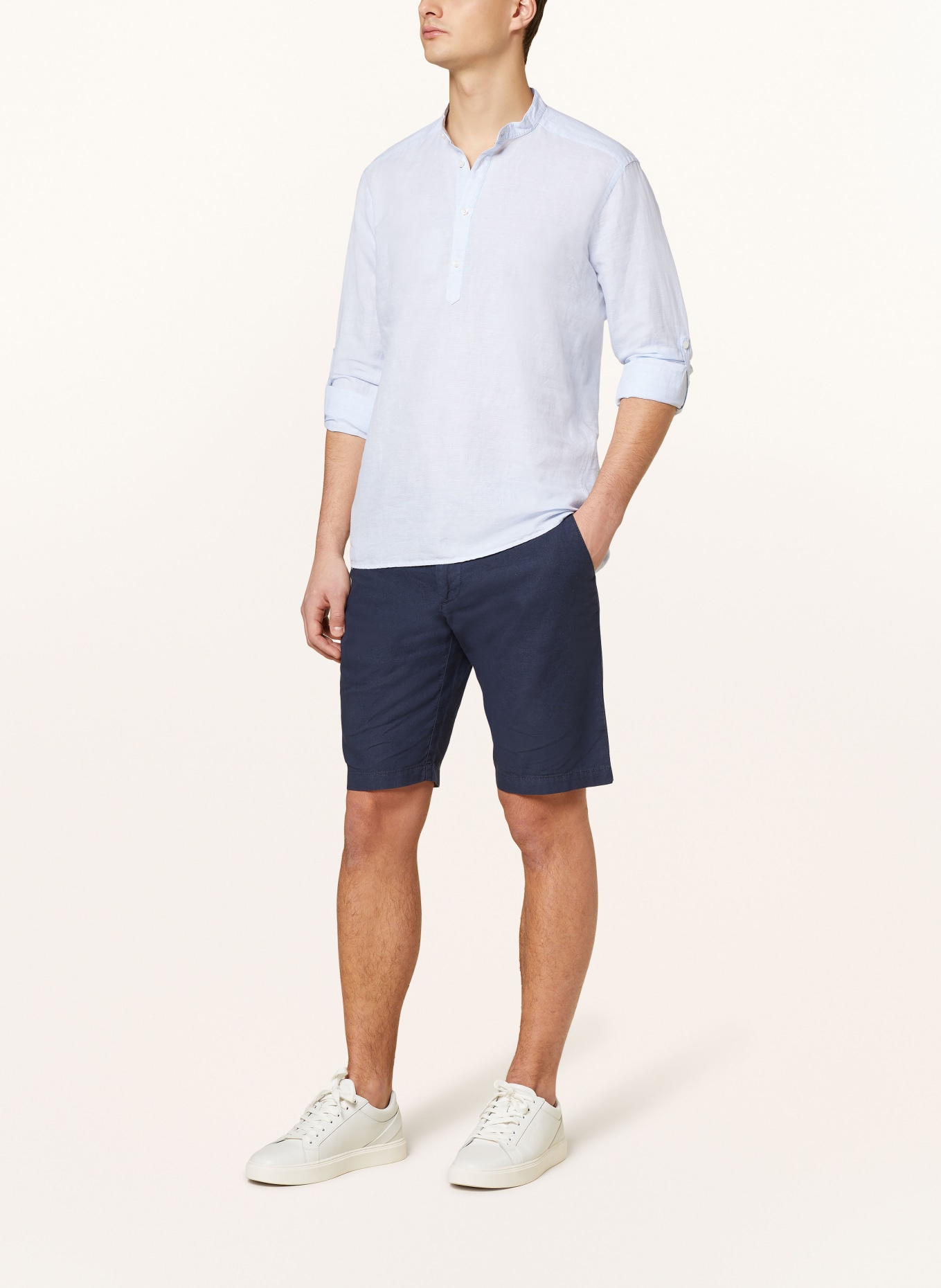 STROKESMAN'S Shirt regular fit with stand-up collar and linen, Color: LIGHT BLUE (Image 2)