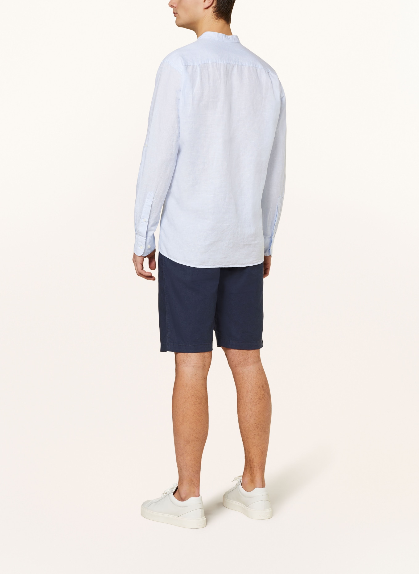 STROKESMAN'S Shirt regular fit with stand-up collar and linen, Color: LIGHT BLUE (Image 3)