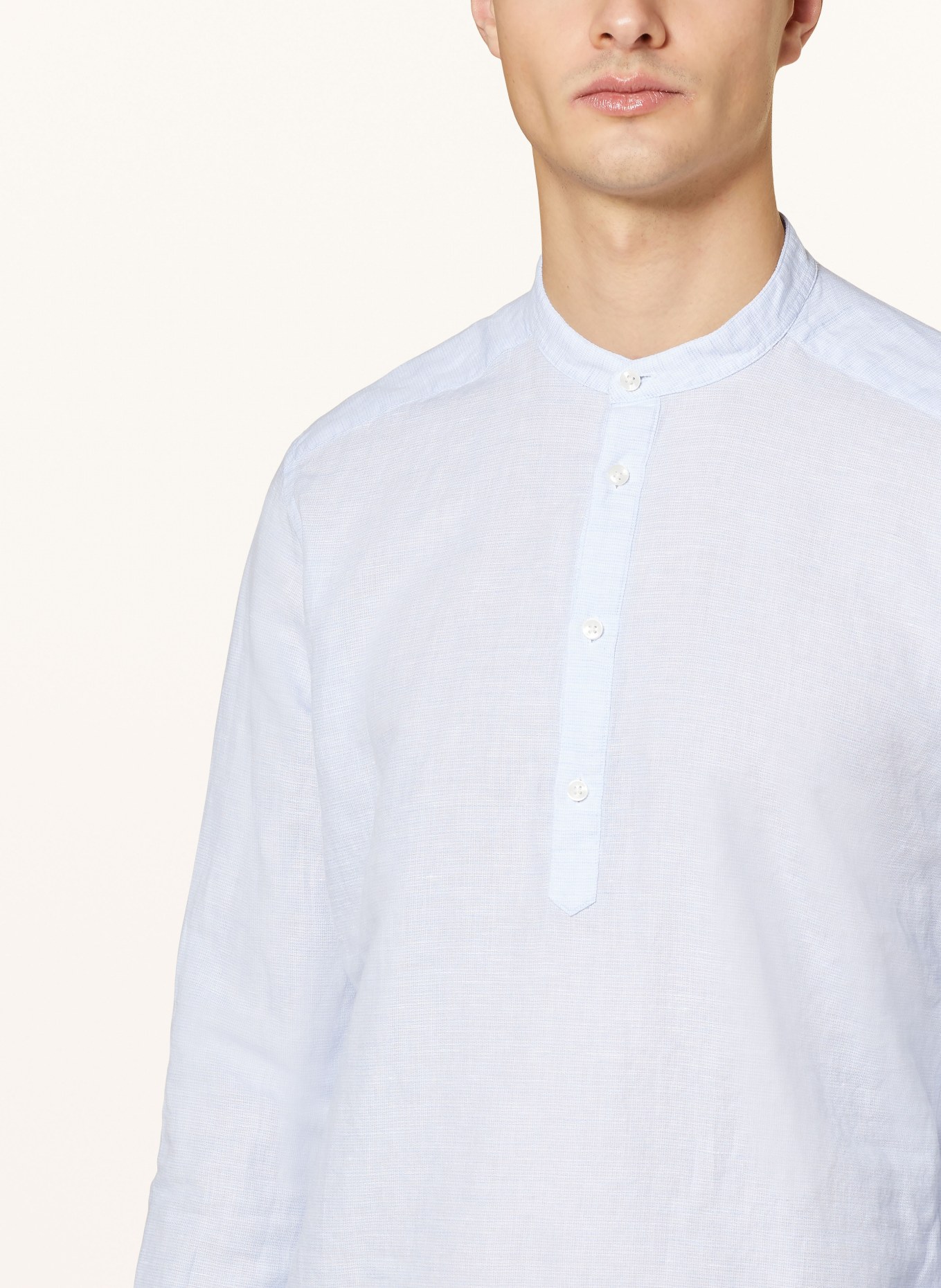 STROKESMAN'S Shirt regular fit with stand-up collar and linen, Color: LIGHT BLUE (Image 4)