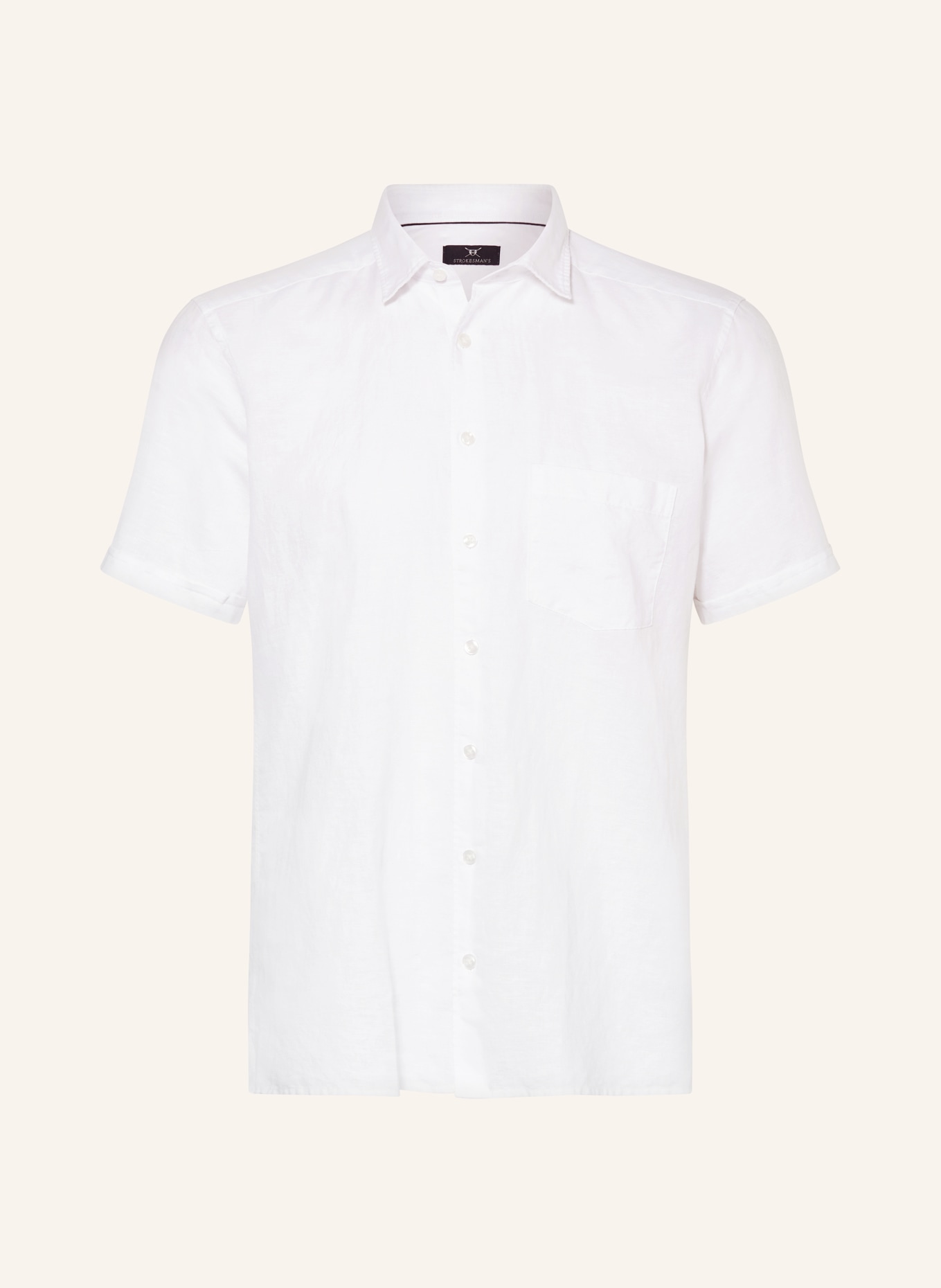 STROKESMAN'S Short sleeve shirt regular fit with linen, Color: WHITE (Image 1)