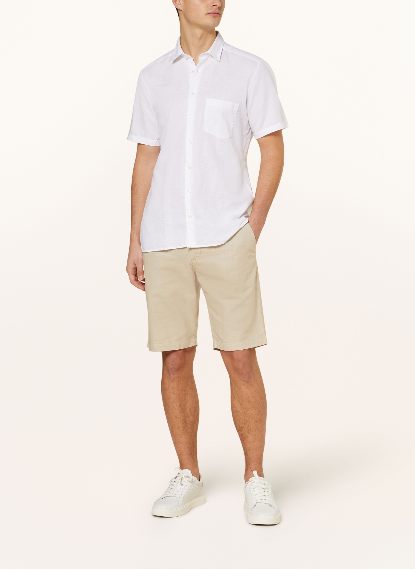 STROKESMAN'S Short sleeve shirt regular fit with linen, Color: WHITE (Image 2)