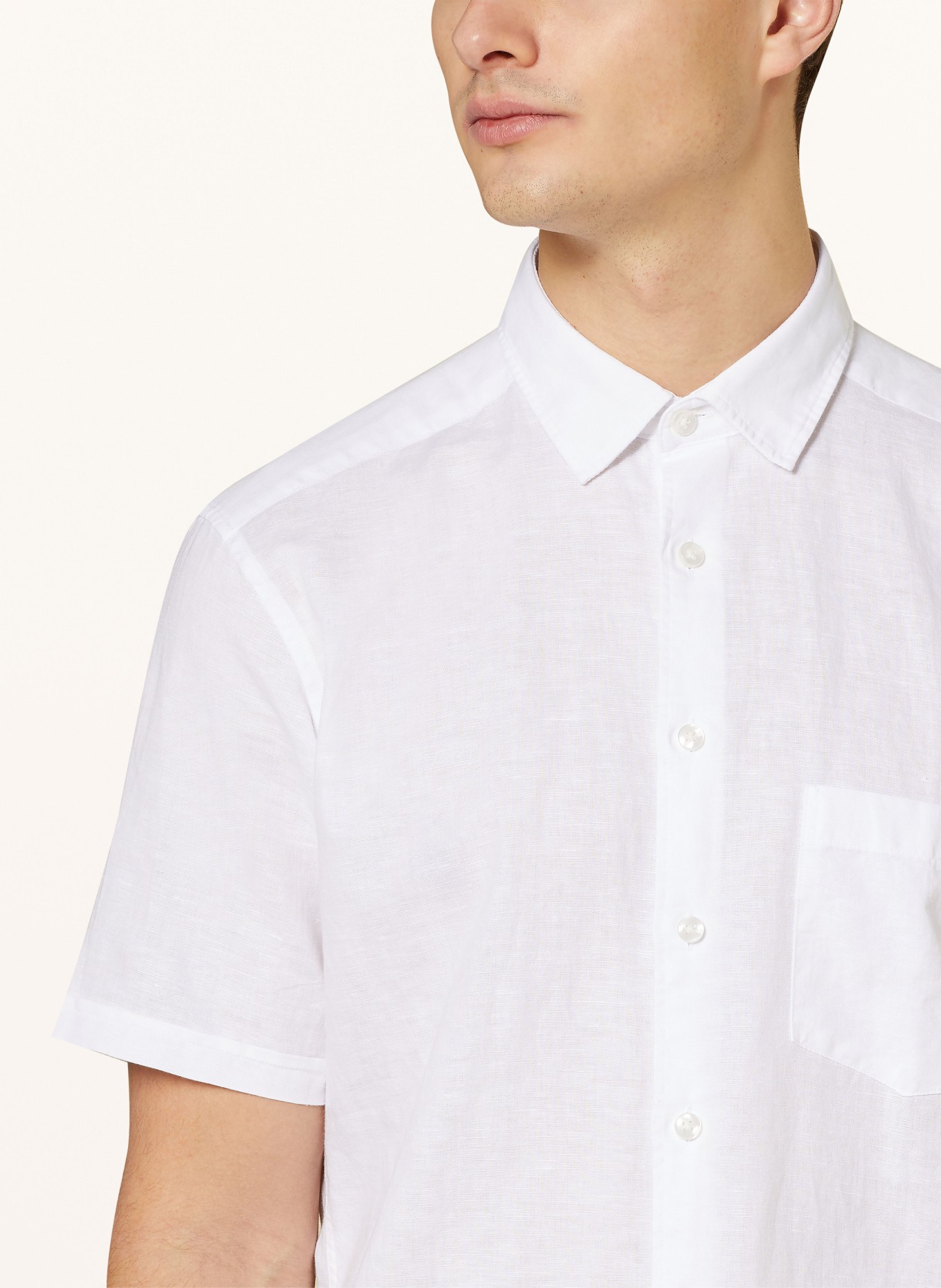 STROKESMAN'S Short sleeve shirt regular fit with linen, Color: WHITE (Image 4)