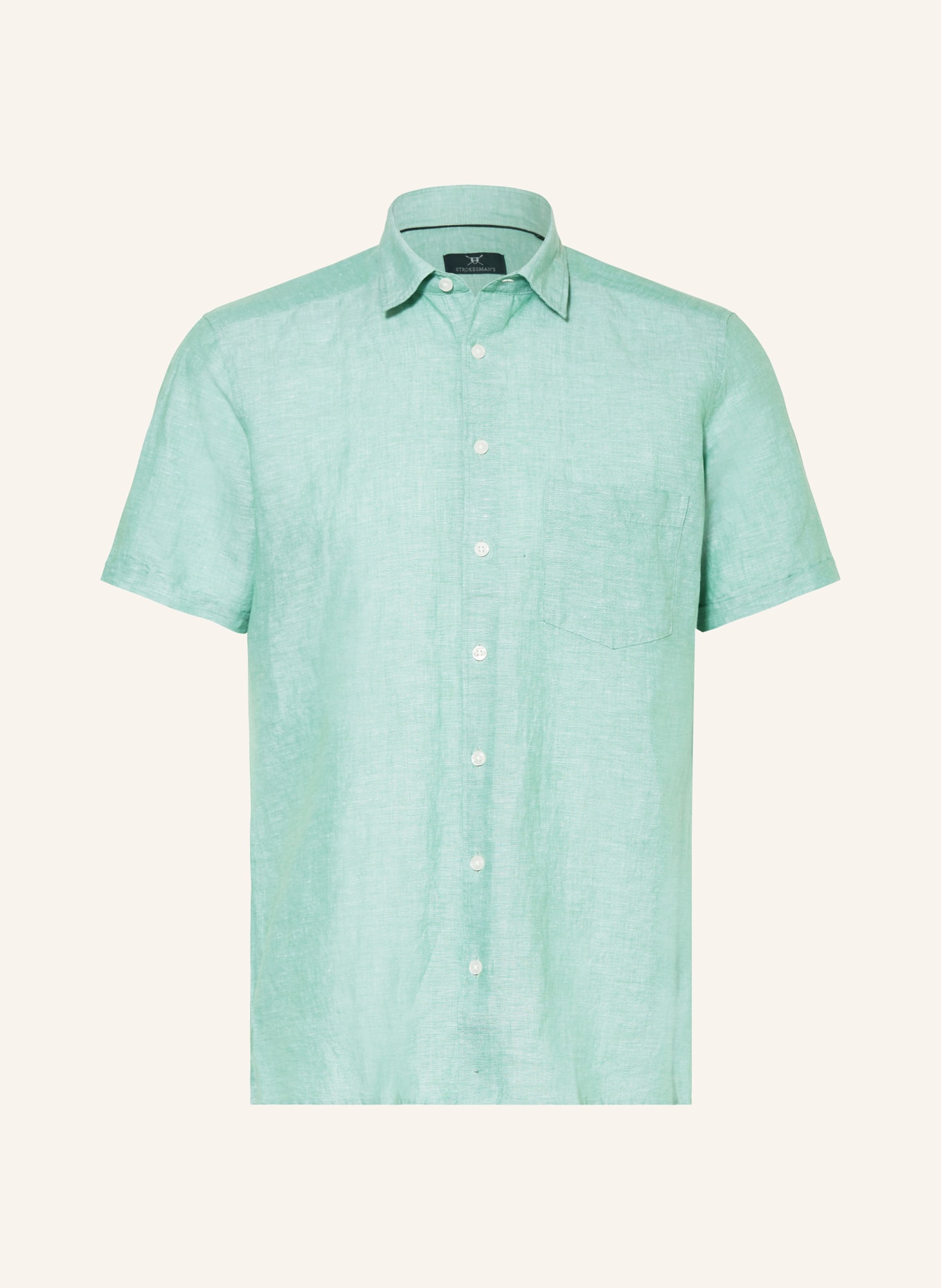 STROKESMAN'S Short sleeve shirt regular fit with linen, Color: GREEN (Image 1)