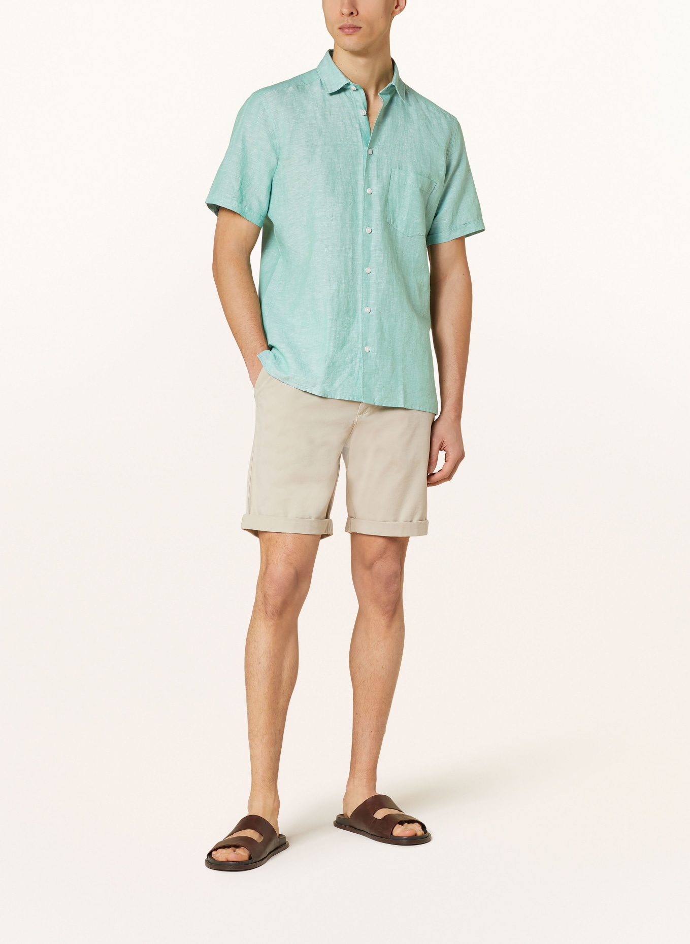 STROKESMAN'S Short sleeve shirt regular fit with linen, Color: GREEN (Image 2)