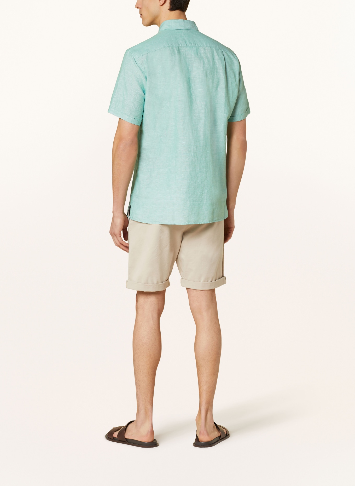 STROKESMAN'S Short sleeve shirt regular fit with linen, Color: GREEN (Image 3)