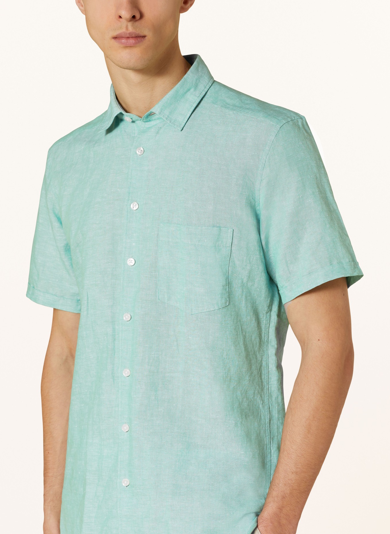 STROKESMAN'S Short sleeve shirt regular fit with linen, Color: GREEN (Image 4)