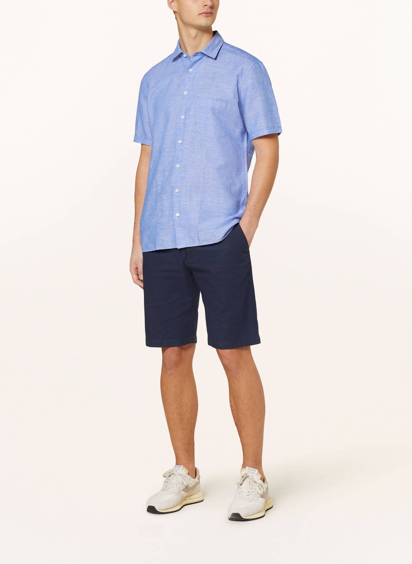 STROKESMAN'S Short sleeve shirt regular fit with linen, Color: BLUE (Image 2)