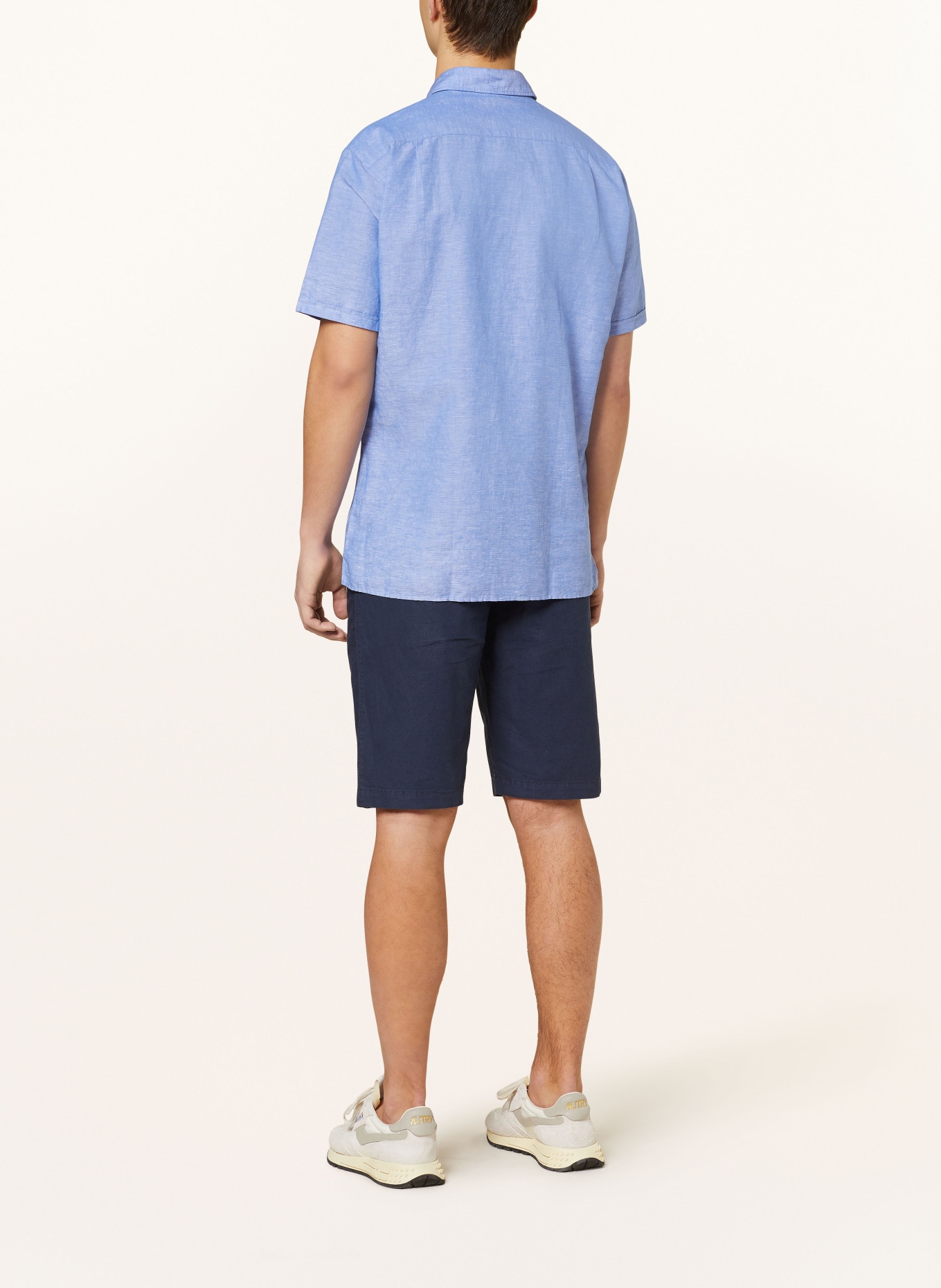 STROKESMAN'S Short sleeve shirt regular fit with linen, Color: BLUE (Image 3)