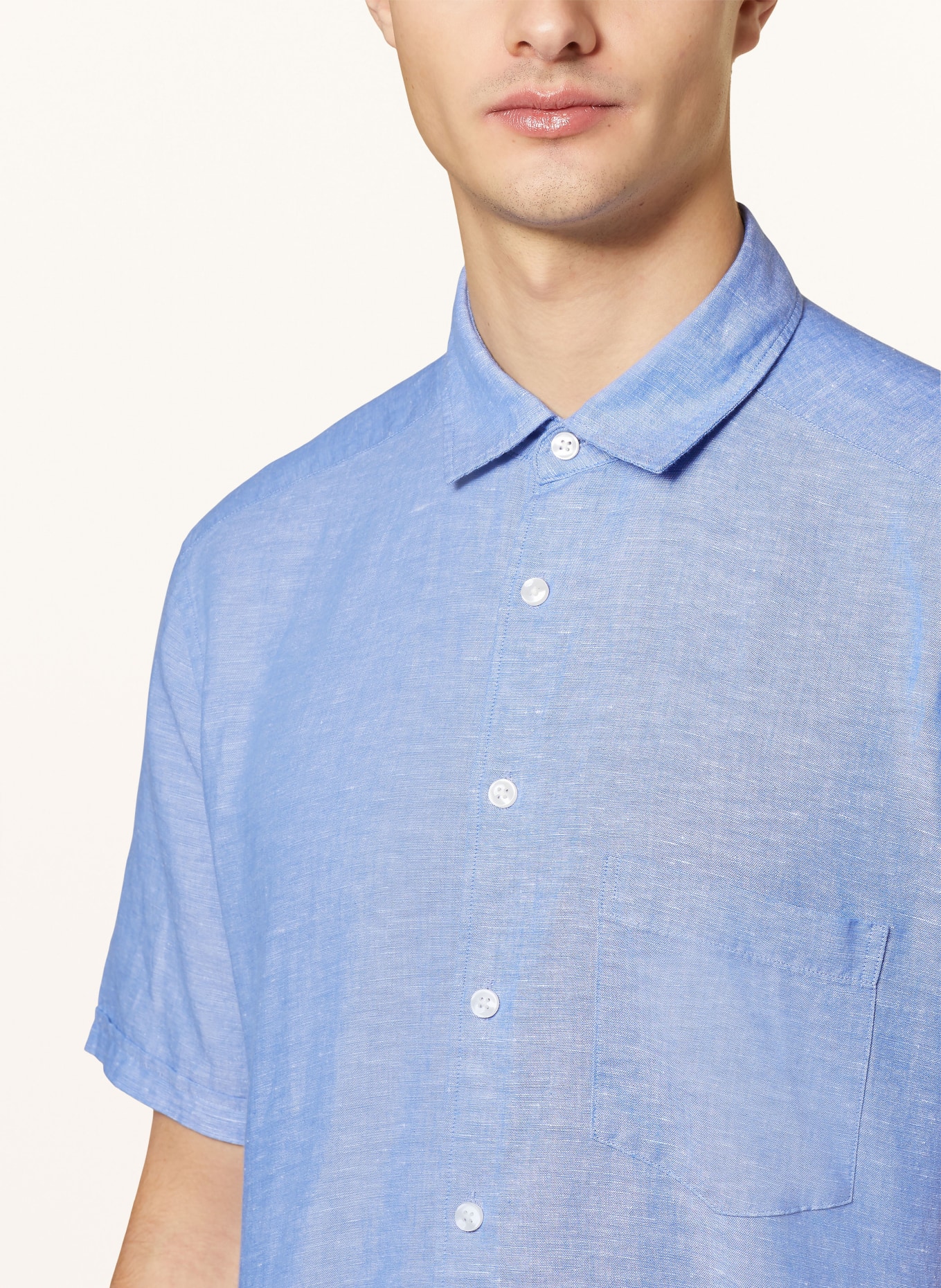 STROKESMAN'S Short sleeve shirt regular fit with linen, Color: BLUE (Image 4)