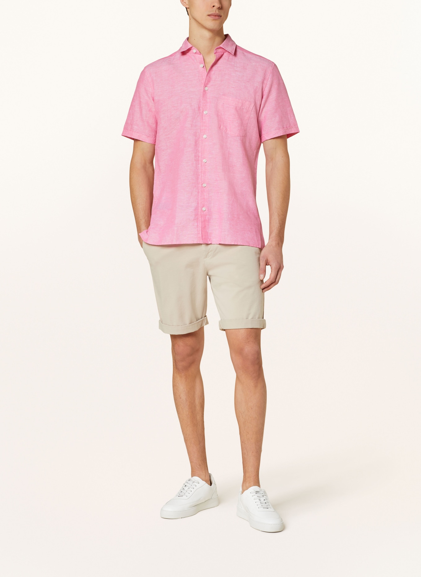 STROKESMAN'S Short sleeve shirt regular fit with linen, Color: PINK (Image 2)