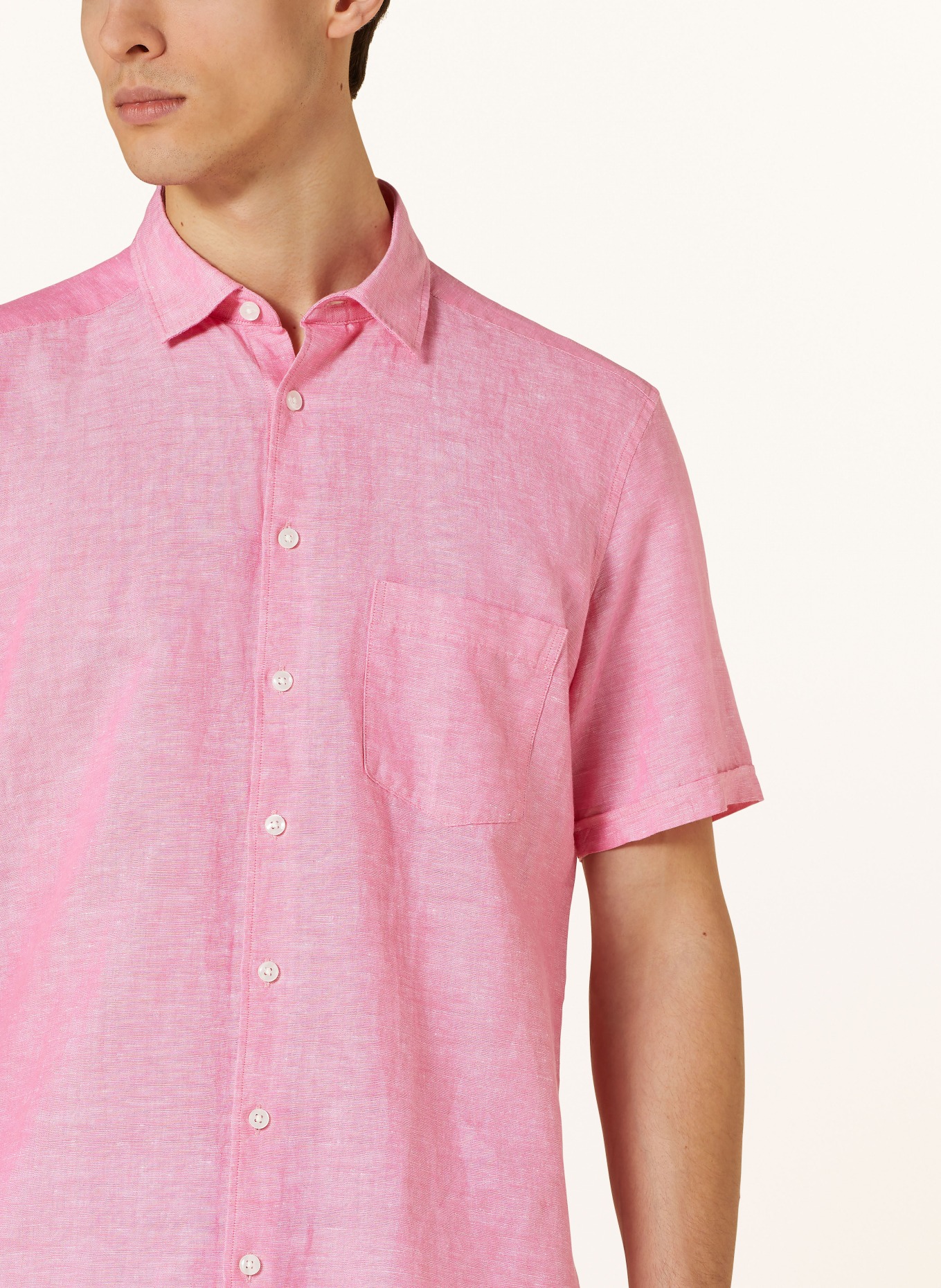 STROKESMAN'S Short sleeve shirt regular fit with linen, Color: PINK (Image 4)