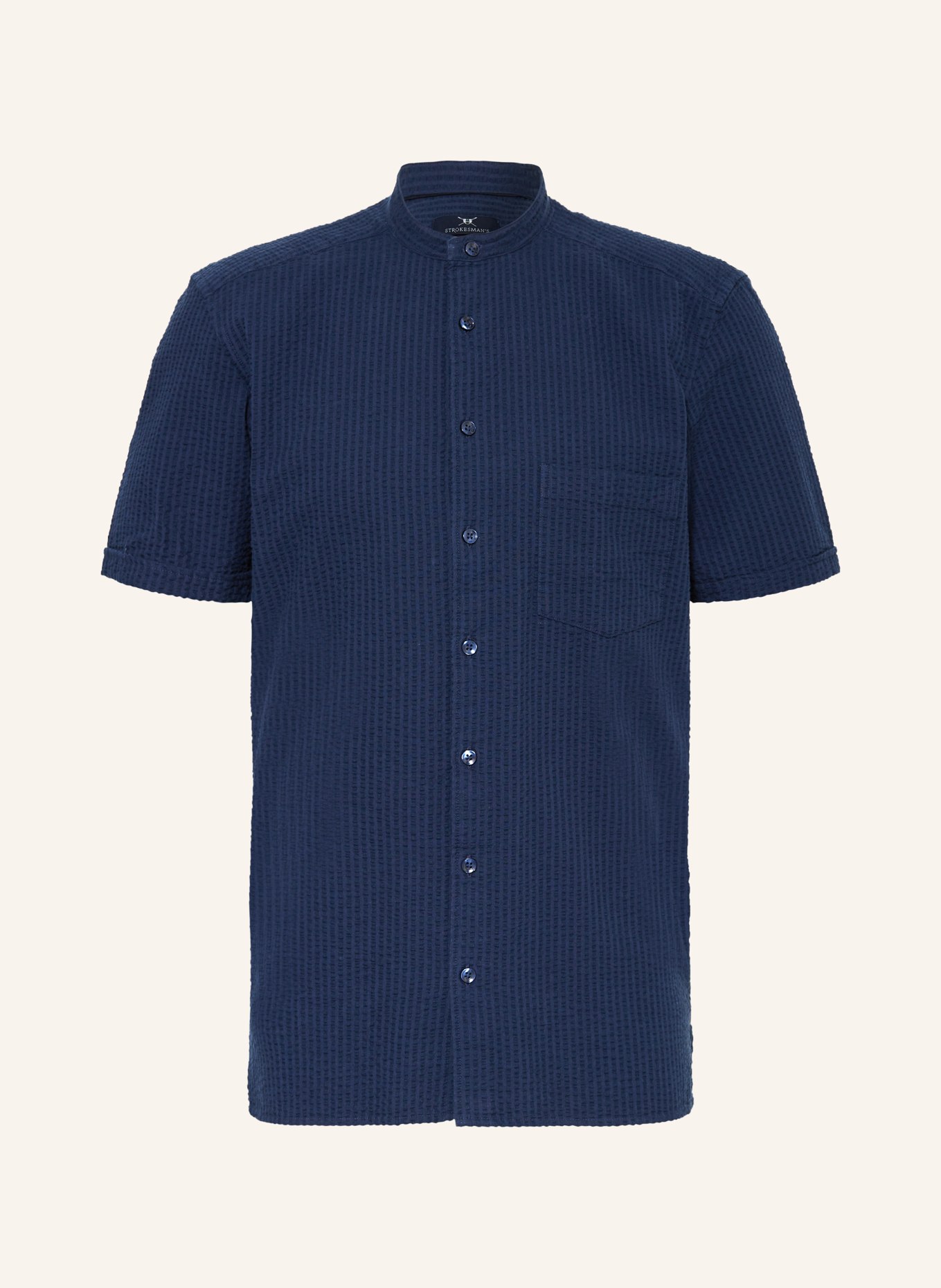 STROKESMAN'S Short sleeve shirt regular fit with stand-up collar, Color: DARK BLUE (Image 1)