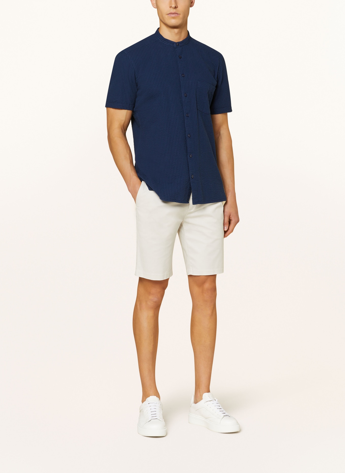 STROKESMAN'S Short sleeve shirt regular fit with stand-up collar, Color: DARK BLUE (Image 2)