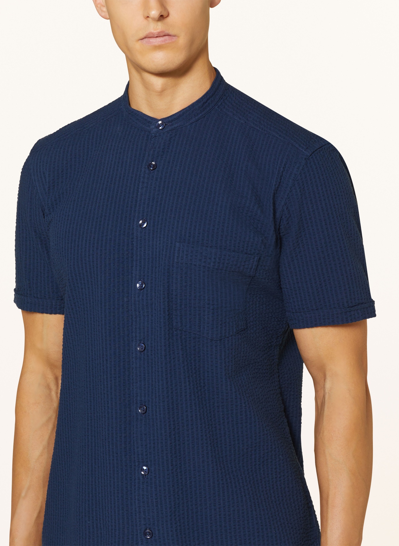 STROKESMAN'S Kurzarm-Hemd Regular Fit mit Stehkragen, Farbe: DUNKELBLAU (Bild 4)