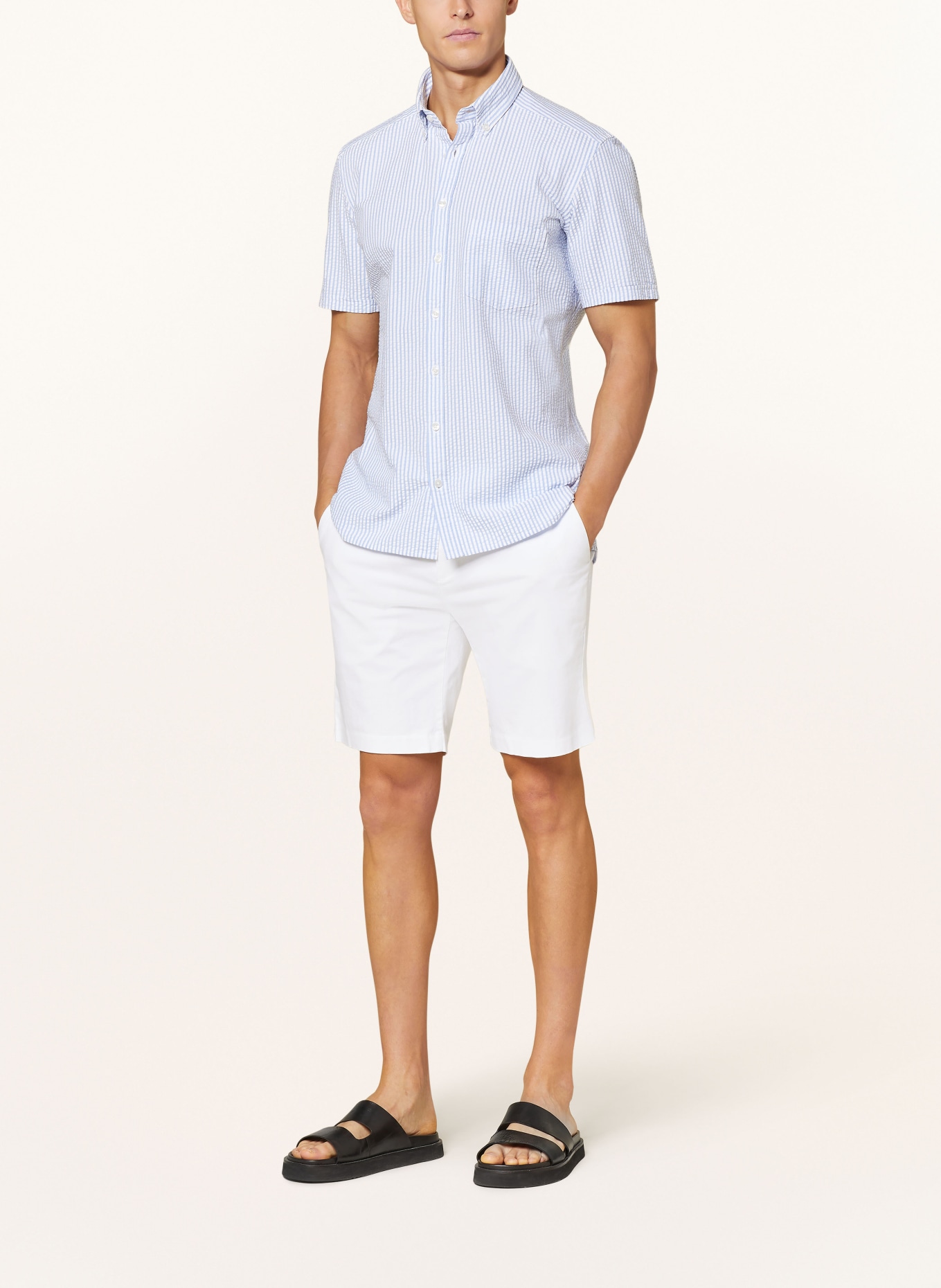 STROKESMAN'S Short sleeve shirt regular fit, Color: WHITE/ LIGHT BLUE (Image 2)