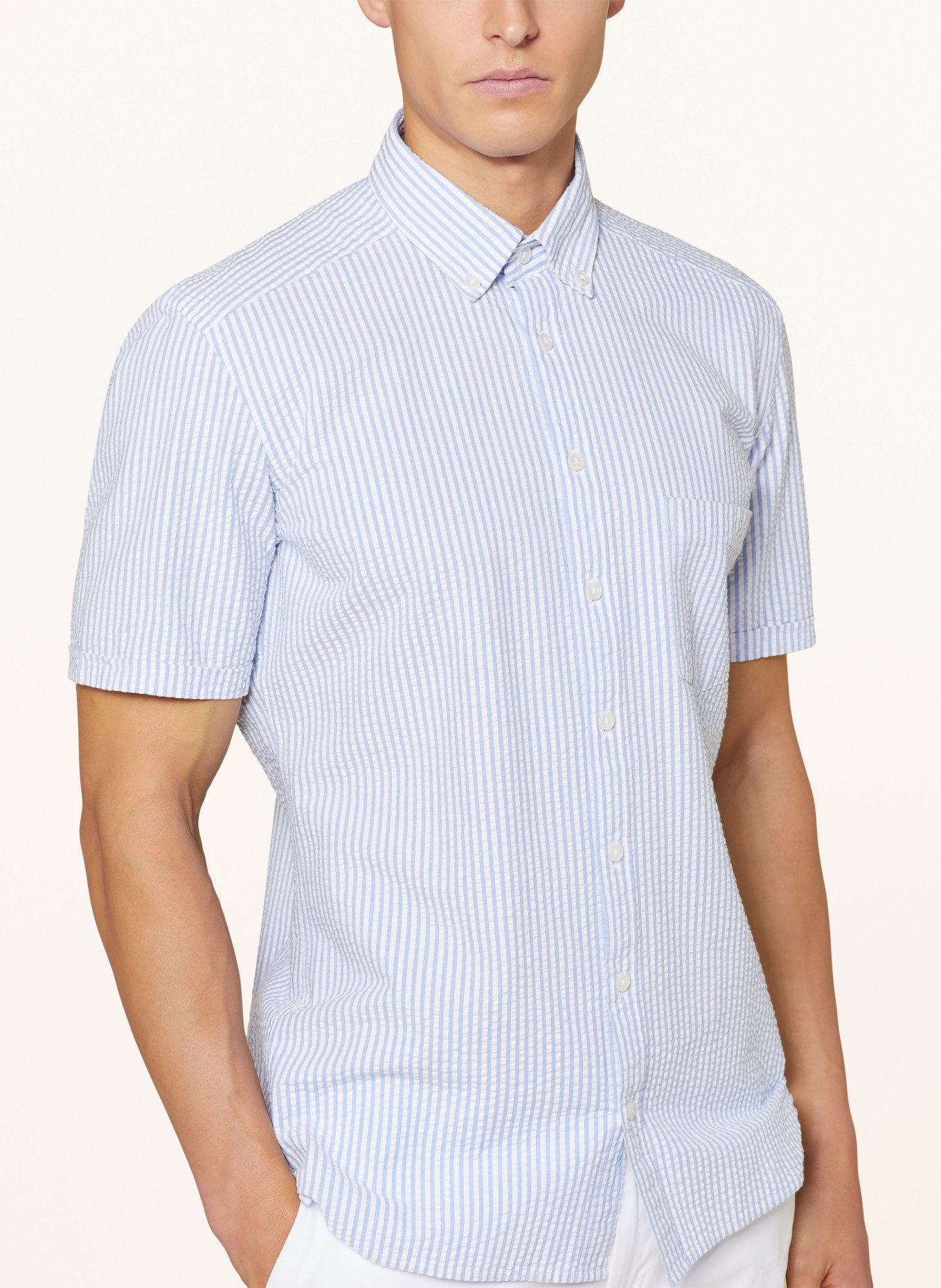 STROKESMAN'S Short sleeve shirt regular fit, Color: WHITE/ LIGHT BLUE (Image 4)