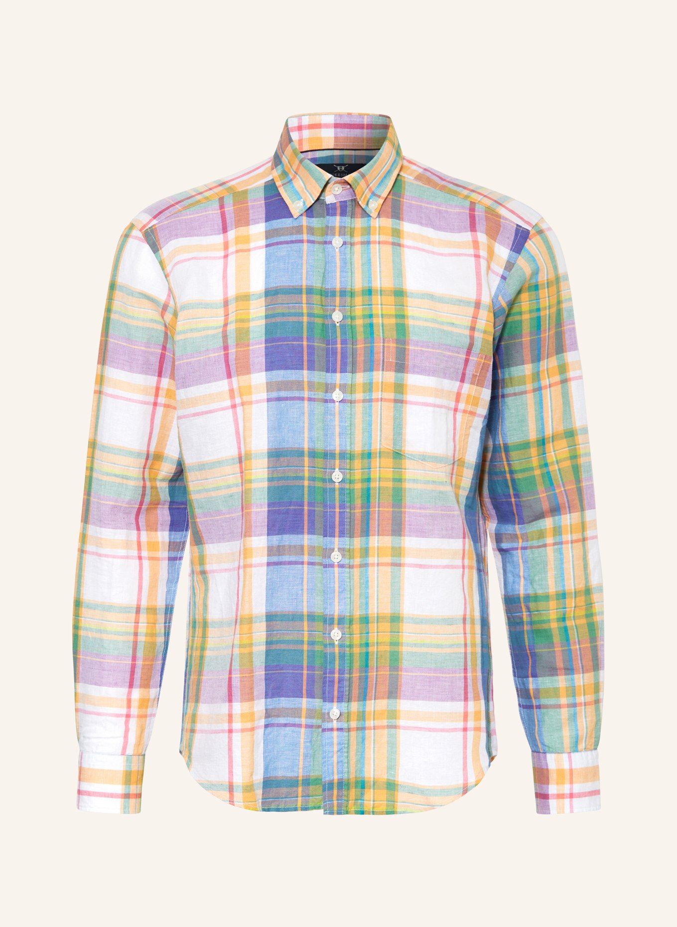 STROKESMAN'S Košile Regular Fit s příměsí lnu, Barva: BÍLÁ/ FIALOVÁ/ ORANŽOVÁ (Obrázek 1)