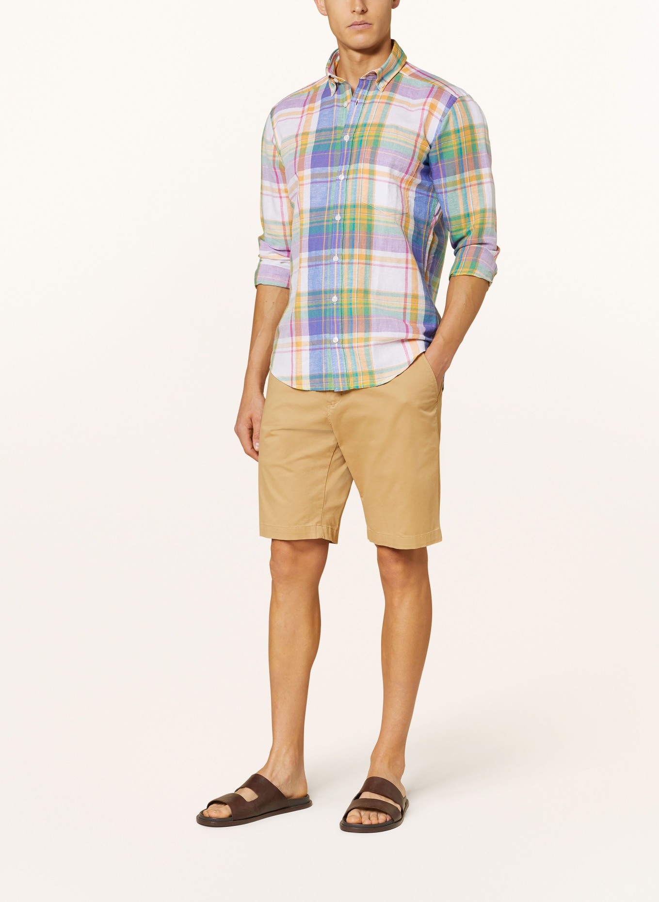STROKESMAN'S Hemd Regular Fit mit Leinen, Farbe: WEISS/ LILA/ ORANGE (Bild 2)