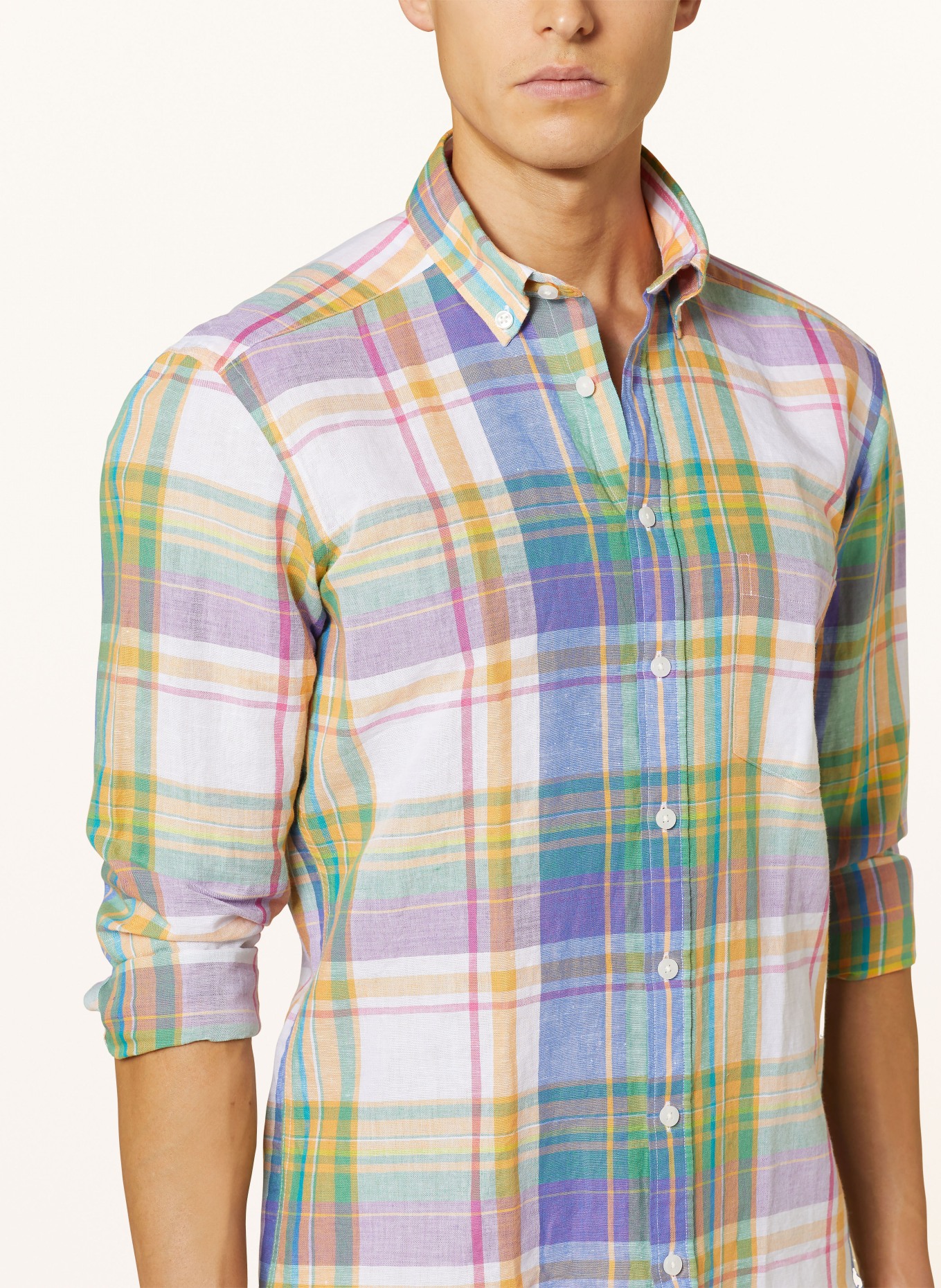 STROKESMAN'S Košile Regular Fit s příměsí lnu, Barva: BÍLÁ/ FIALOVÁ/ ORANŽOVÁ (Obrázek 4)