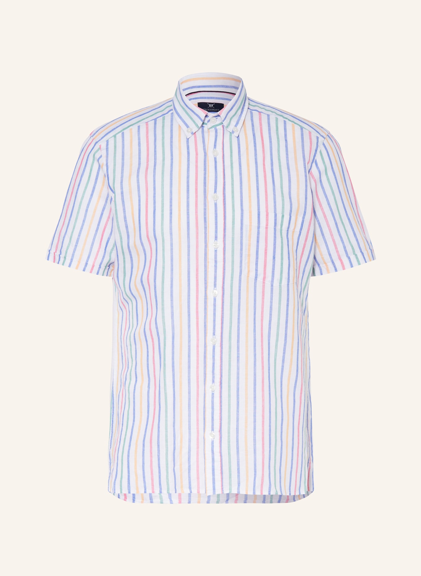 STROKESMAN'S Koszula z krótkim rękawem z dodatkiem lnu regular fit, Kolor: BIAŁY/ NIEBIESKI/ ZIELONY (Obrazek 1)