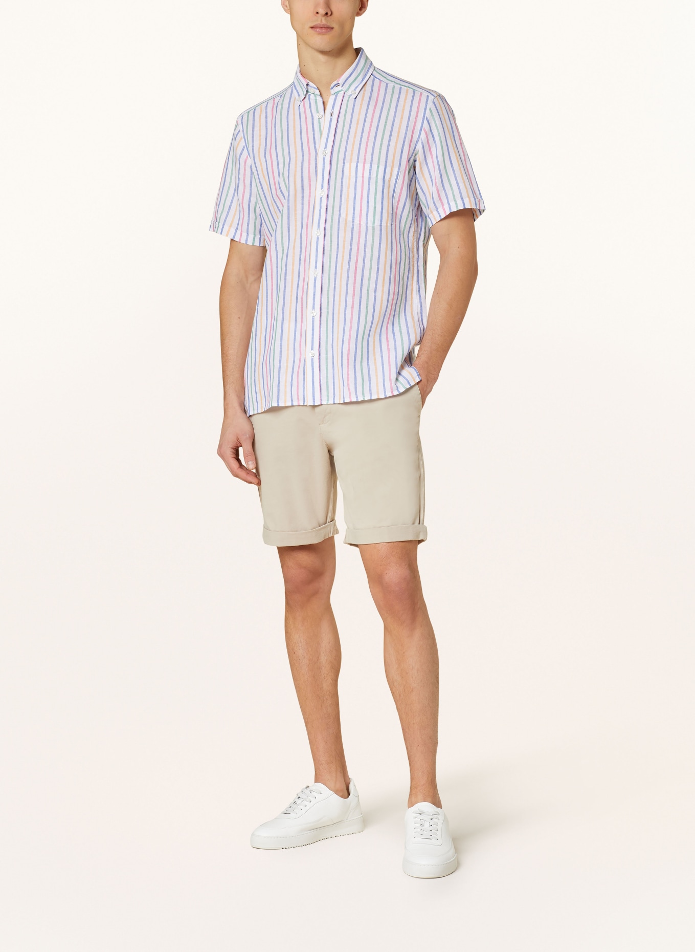 STROKESMAN'S Koszula z krótkim rękawem z dodatkiem lnu regular fit, Kolor: BIAŁY/ NIEBIESKI/ ZIELONY (Obrazek 2)