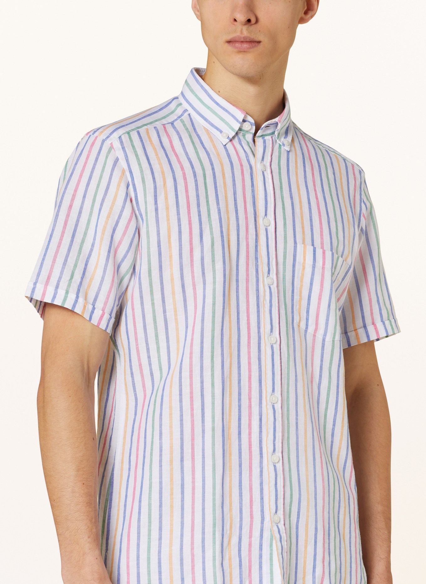 STROKESMAN'S Short sleeve shirt regular fit with linen, Color: WHITE/ BLUE/ GREEN (Image 4)