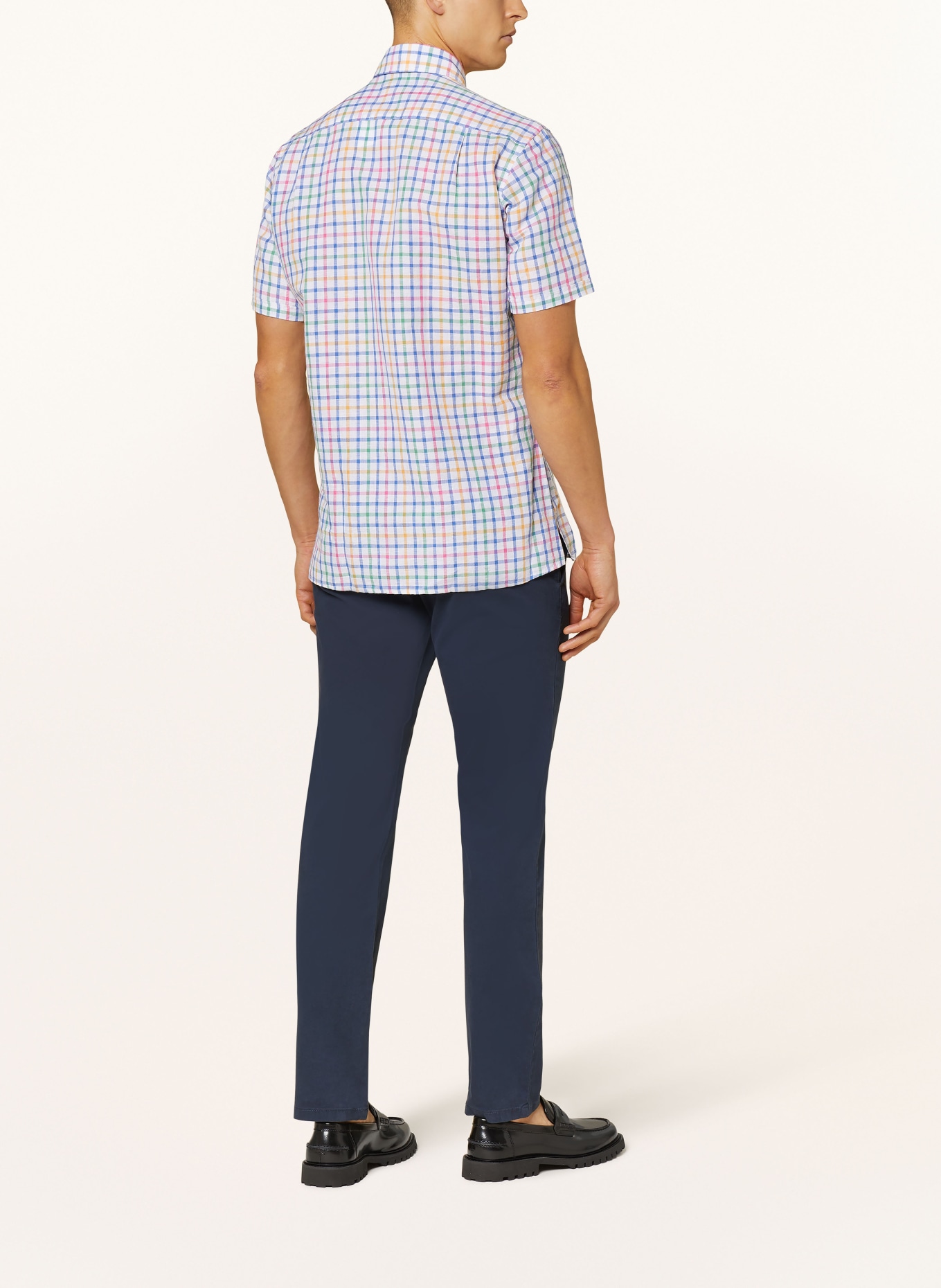 STROKESMAN'S Kurzarm-Hemd Regular Fit mit Leinen: WEISS / BLAU / GRÜN