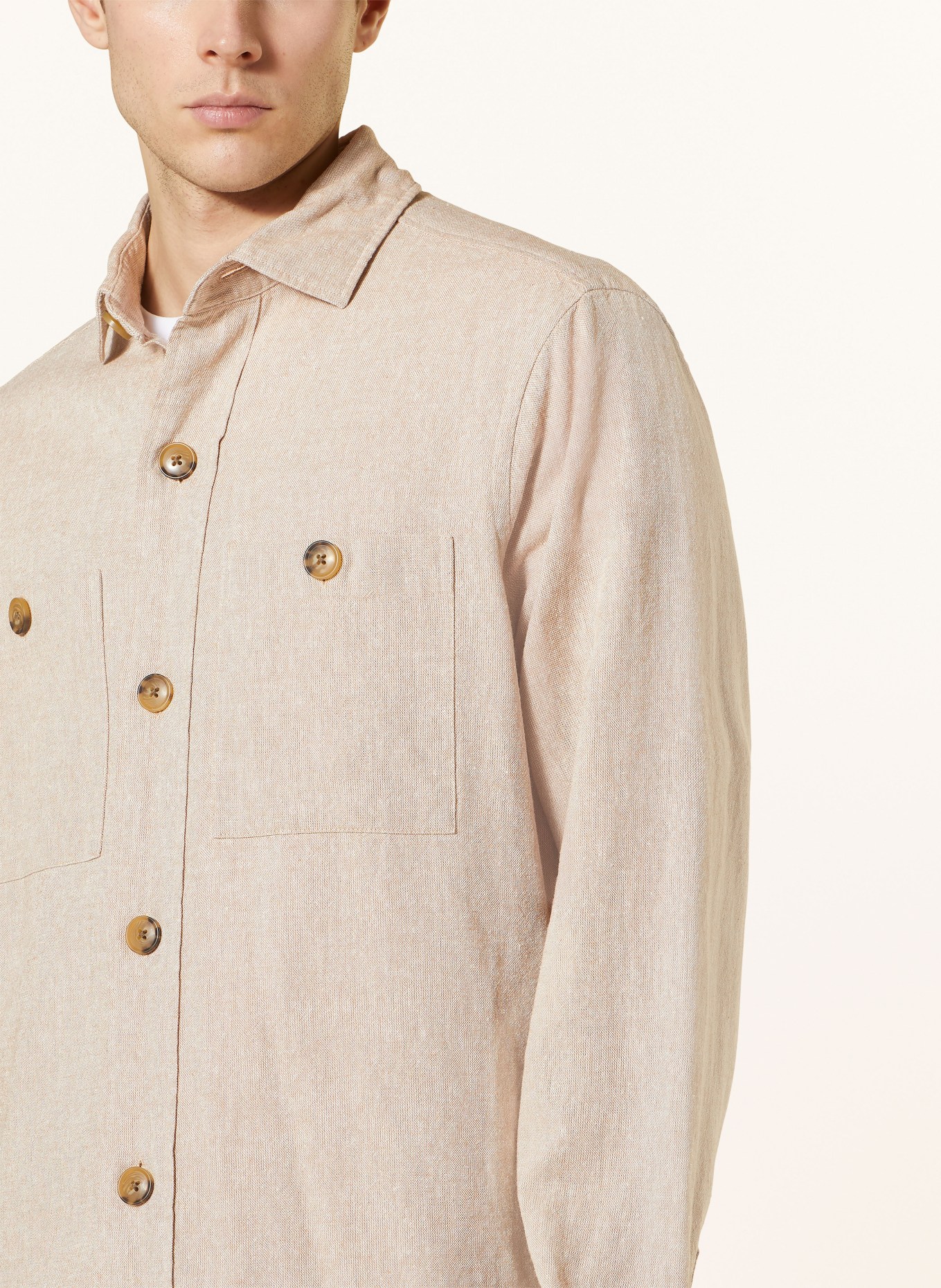 STROKESMAN'S Overshirt with linen, Color: BEIGE (Image 4)