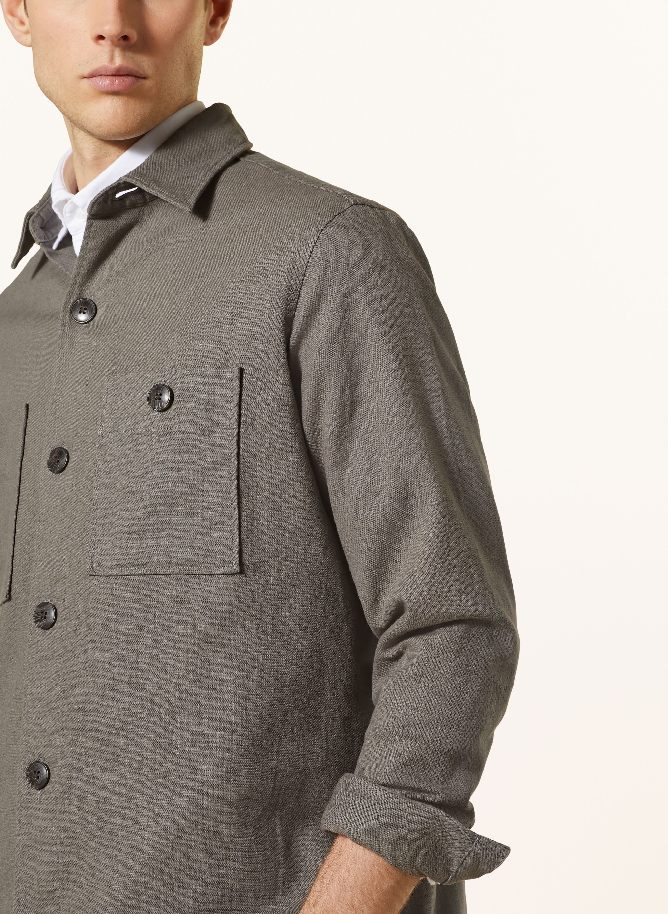 PAUL Overshirt with linen, Color: OLIVE (Image 4)