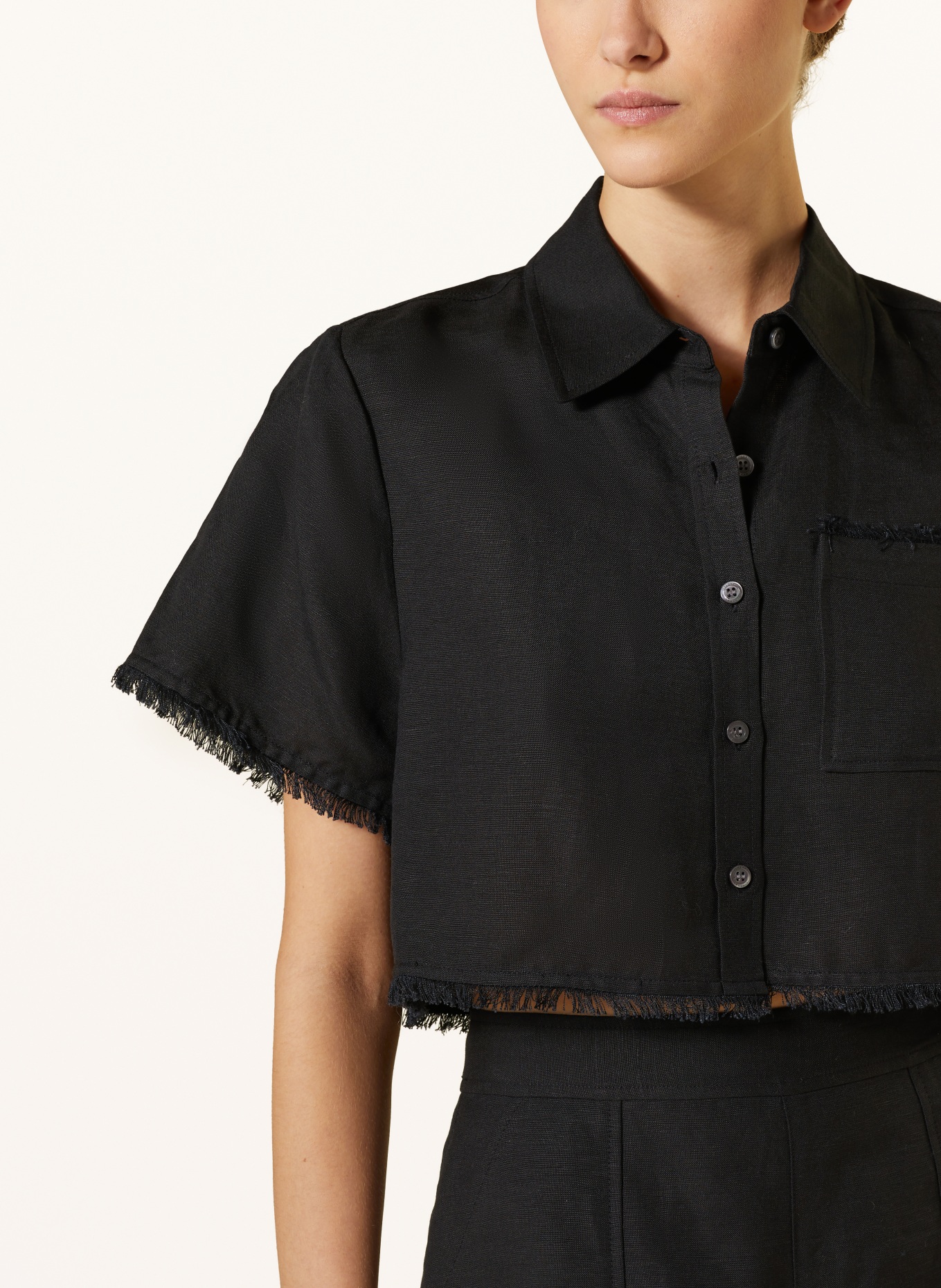 SIMKHAI Cropped blouse SOLANGE with linen, Color: BLACK (Image 4)