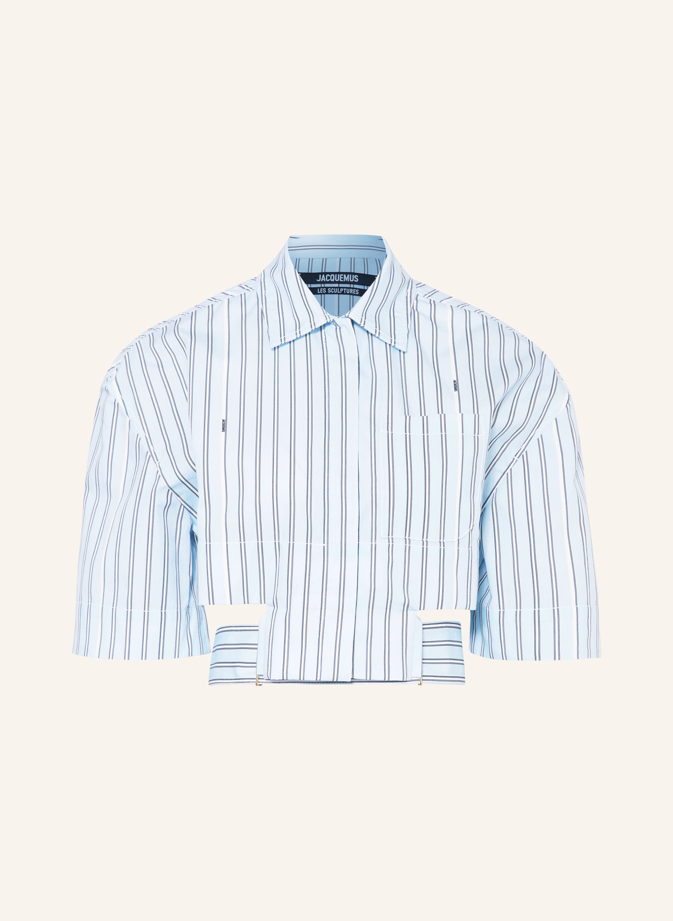 JACQUEMUS Cropped shirt blouse LA CHEMISE COURTE BARI, Color: LIGHT BLUE/ WHITE/ DARK BLUE (Image 1)