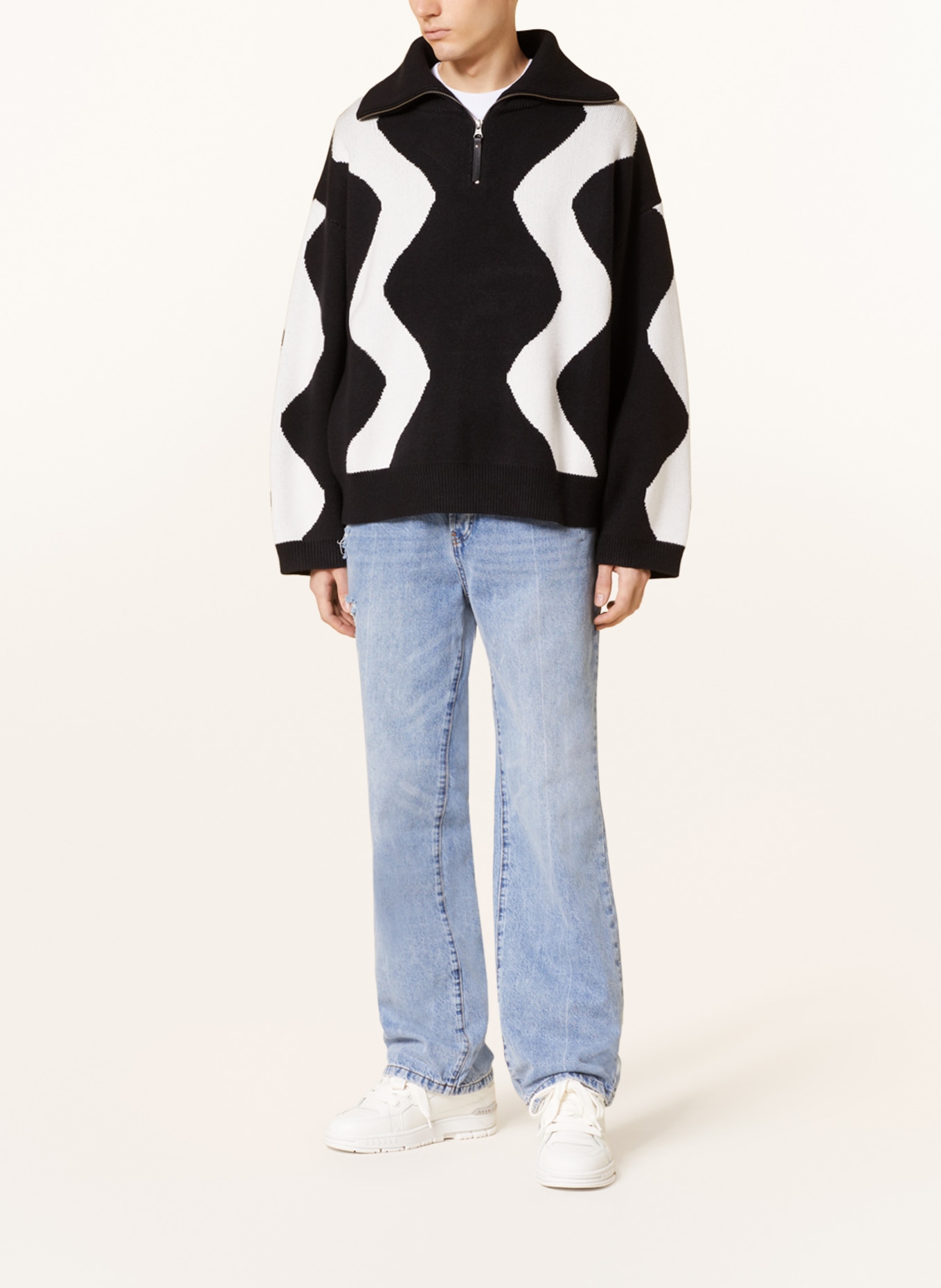 WRSTBHVR Half-zip sweater BILAL, Color: BLACK/ WHITE (Image 2)