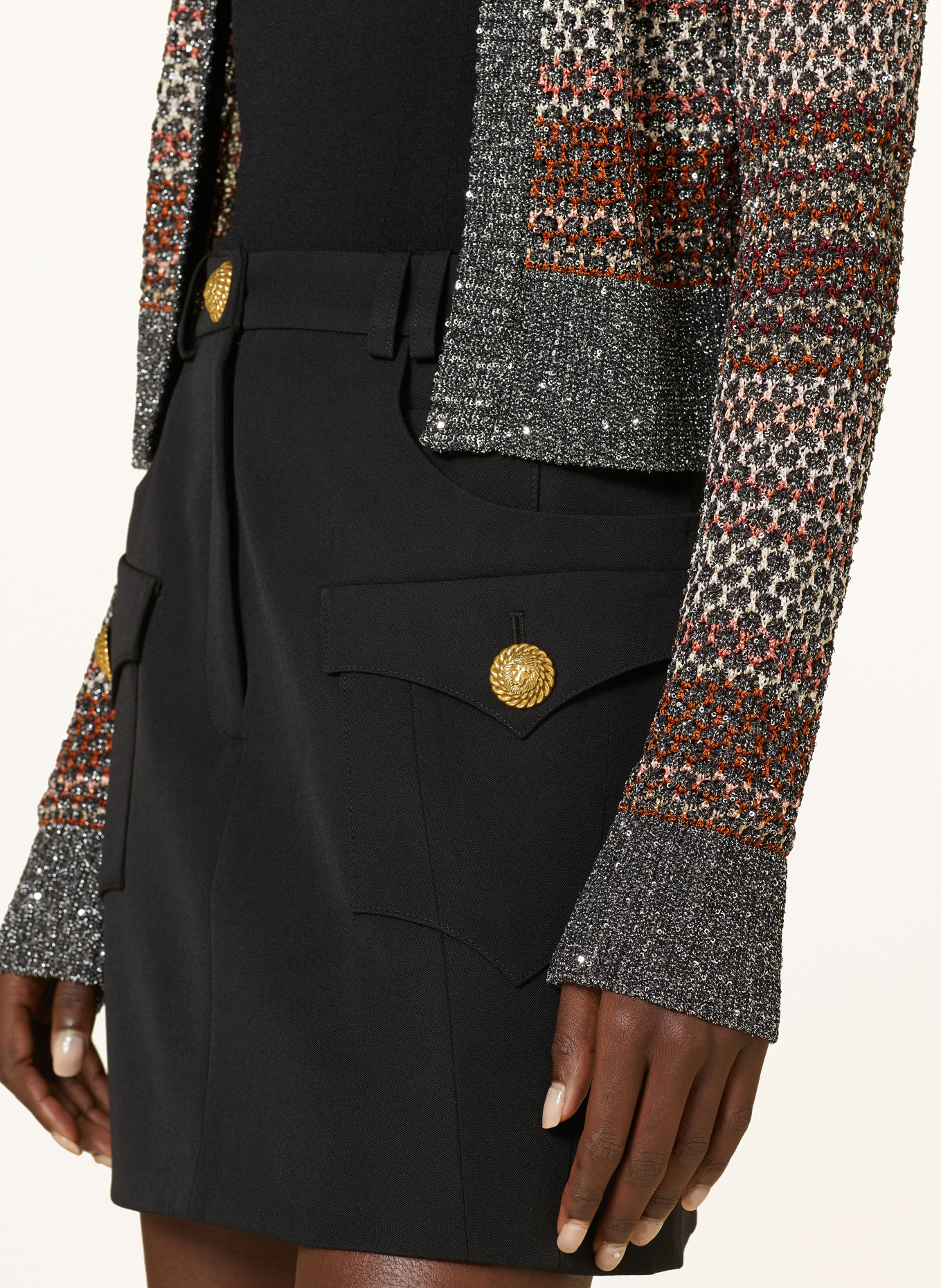MISSONI Knit cardigan with sequins and glitter thread, Color: BLACK/ RED/ SILVER (Image 4)