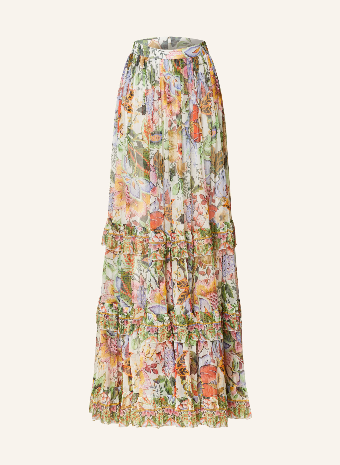 ETRO Silk skirt with ruffles, Color: WHITE/ LIGHT GREEN/ ORANGE (Image 1)