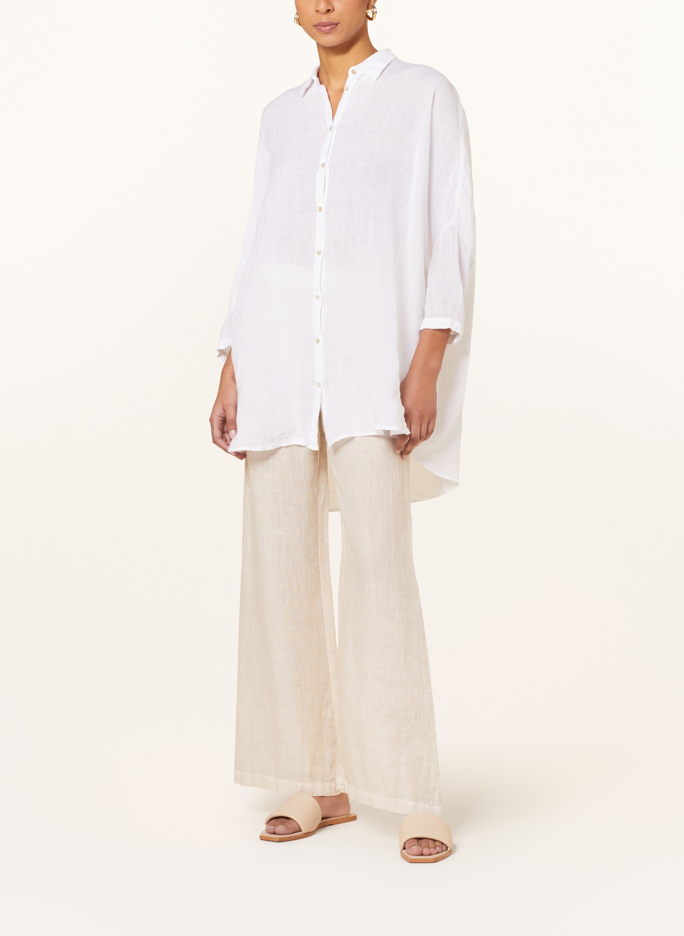 120%lino Oversized shirt blouse made of linen with 3/4 sleeves, Color: WHITE (Image 2)