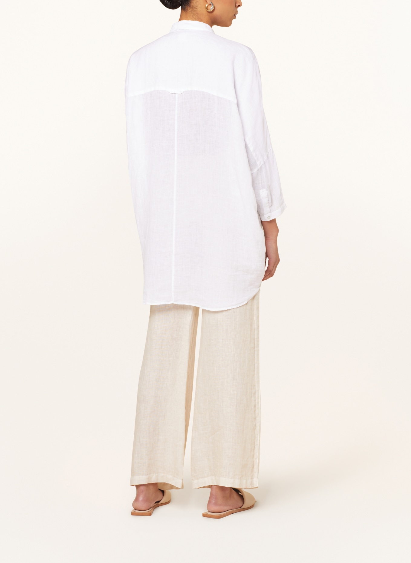 120%lino Oversized shirt blouse made of linen with 3/4 sleeves, Color: WHITE (Image 3)