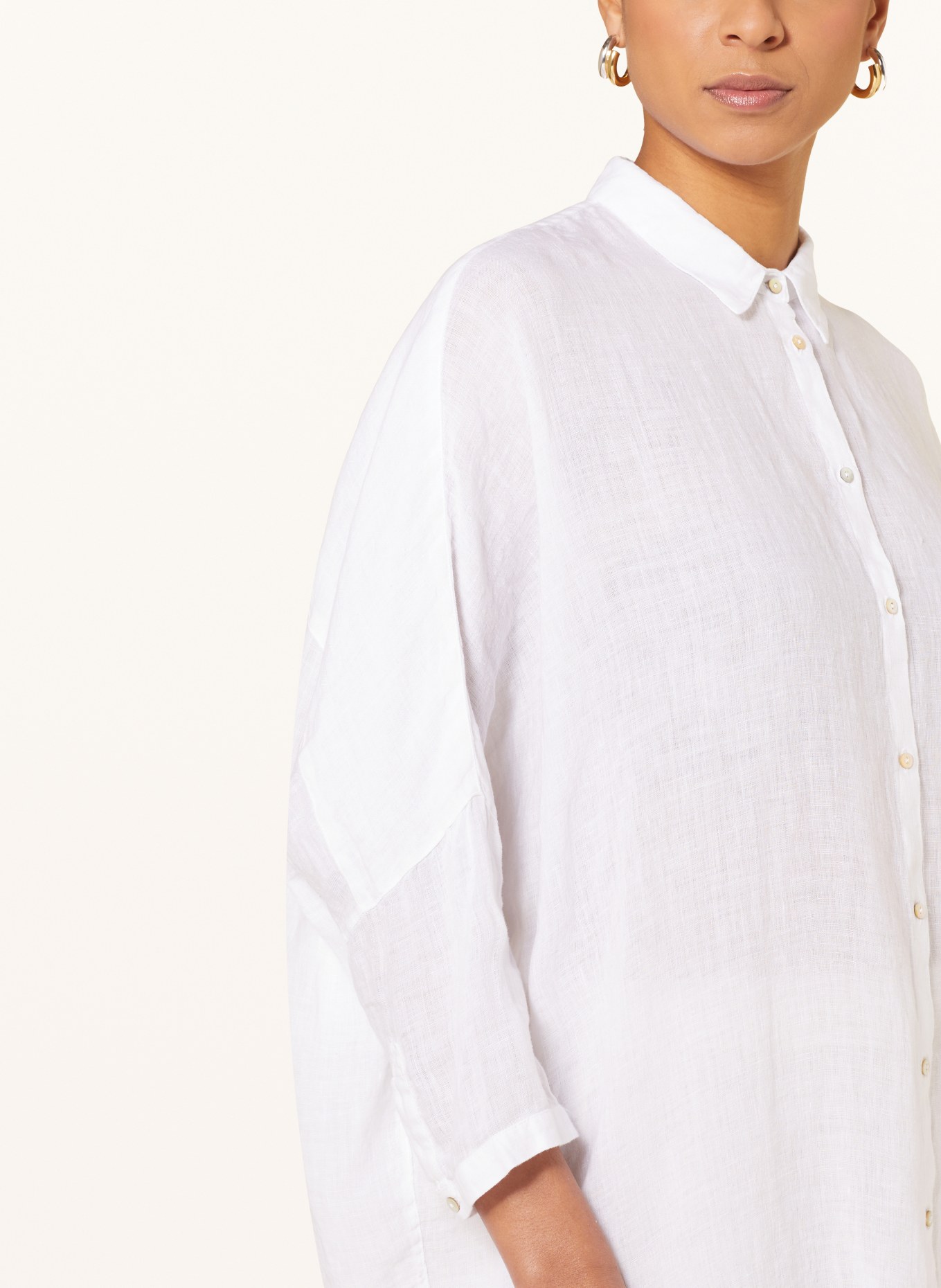 120%lino Oversized košilová lněná halenka s 3/4 rukávem, Barva: BÍLÁ (Obrázek 4)