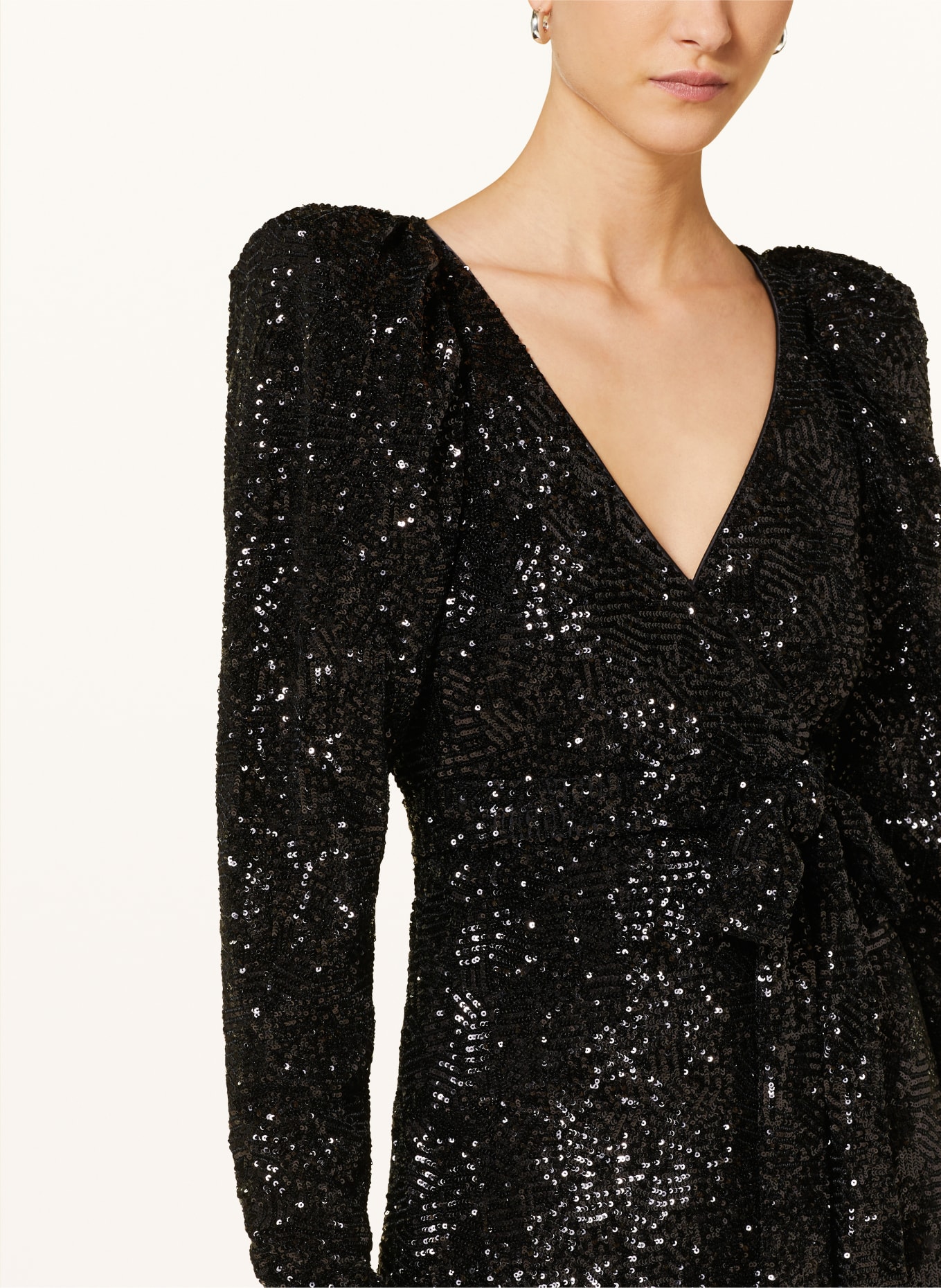 ROTATE Wrap dress with sequins, Color: BLACK (Image 4)