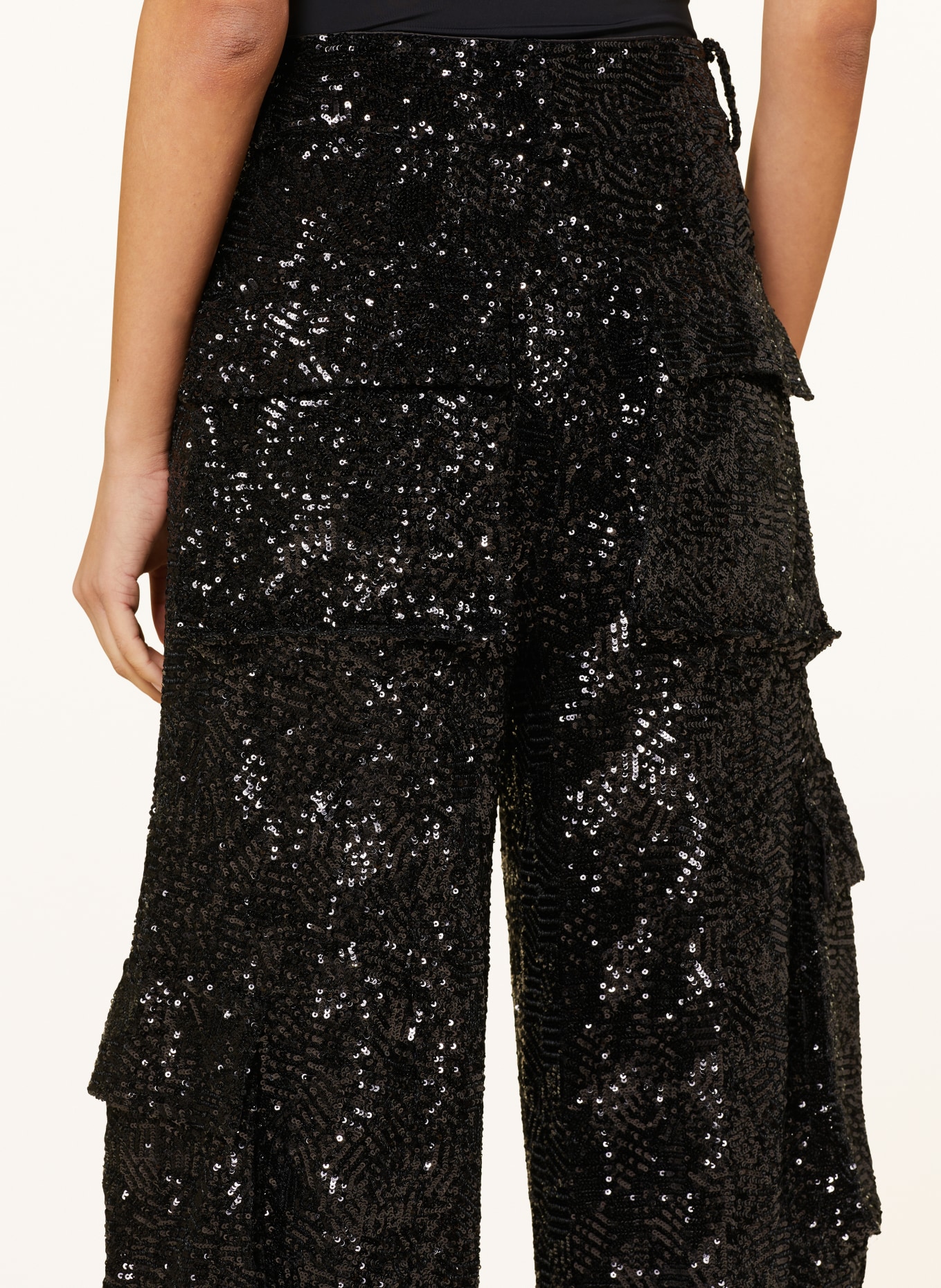 ROTATE Cargo pants with sequins, Color: BLACK (Image 6)
