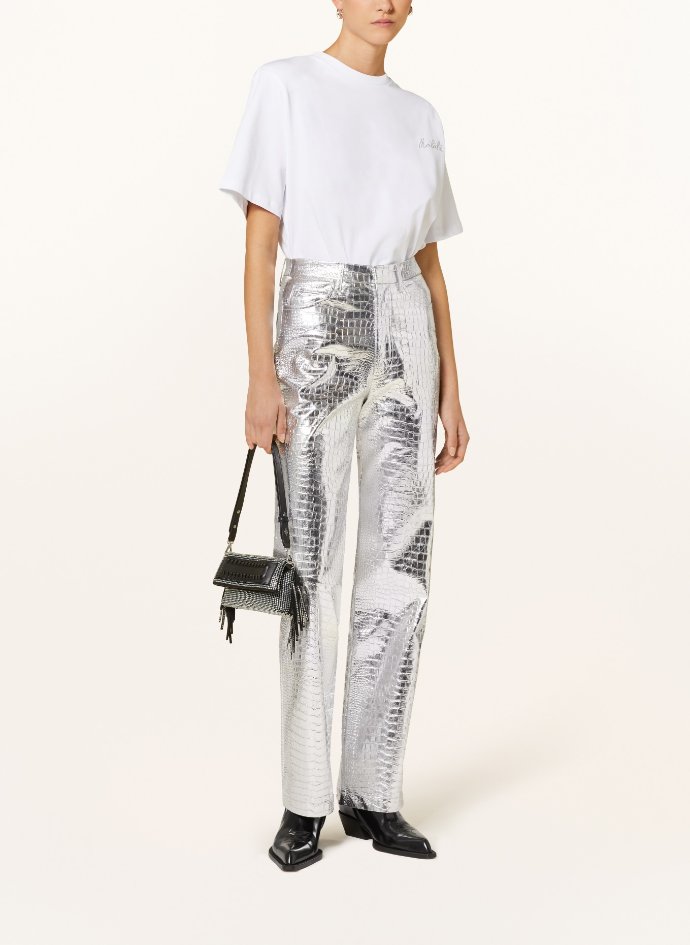 ROTATE Pants in leather look, Color: SILVER (Image 2)