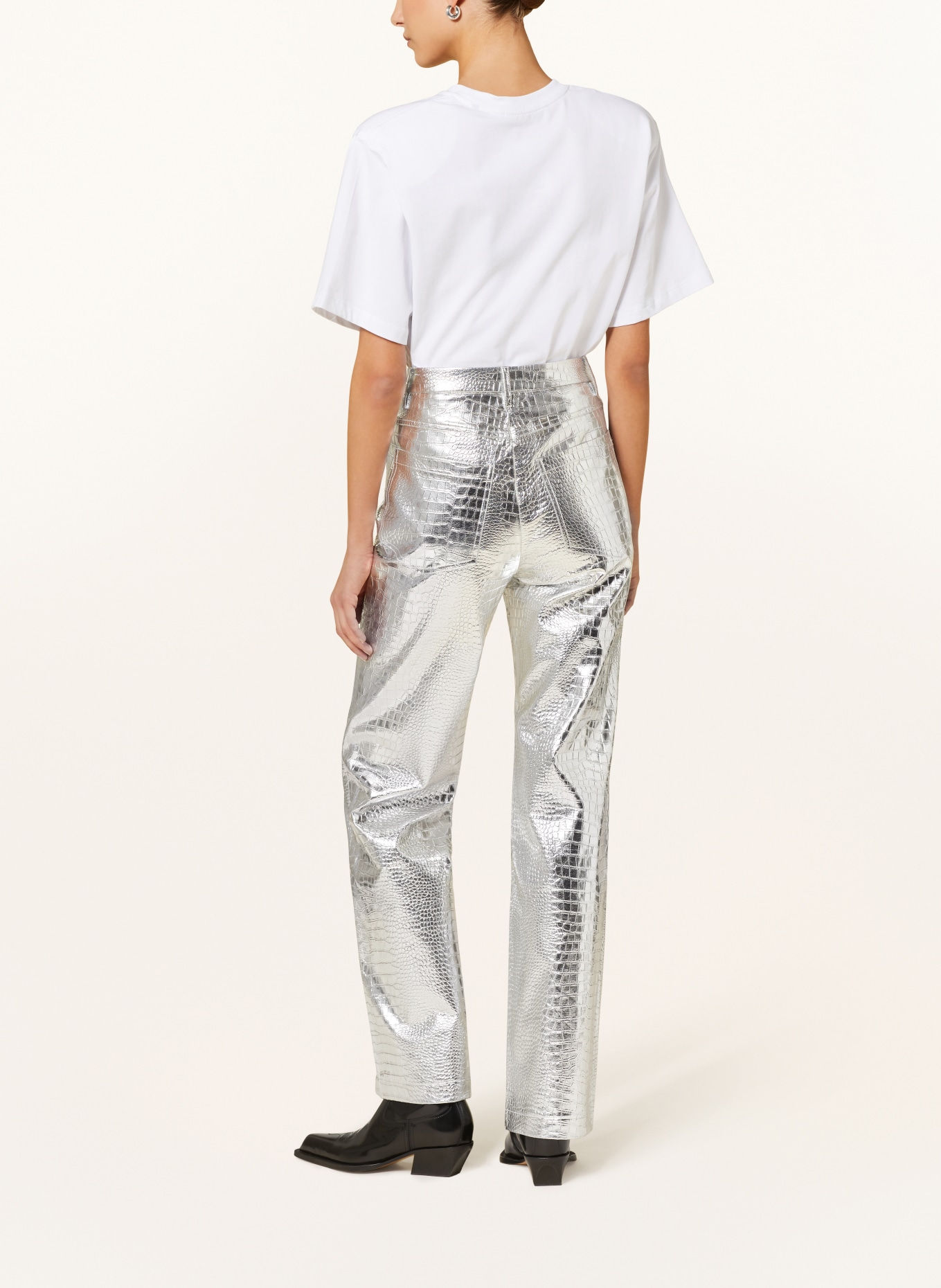 ROTATE Pants in leather look, Color: SILVER (Image 3)